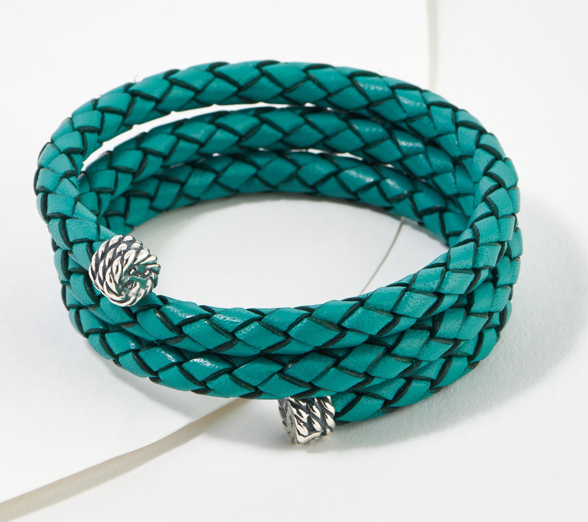 "As Is" American West Braided Leather & Sterling Coil Bracelet