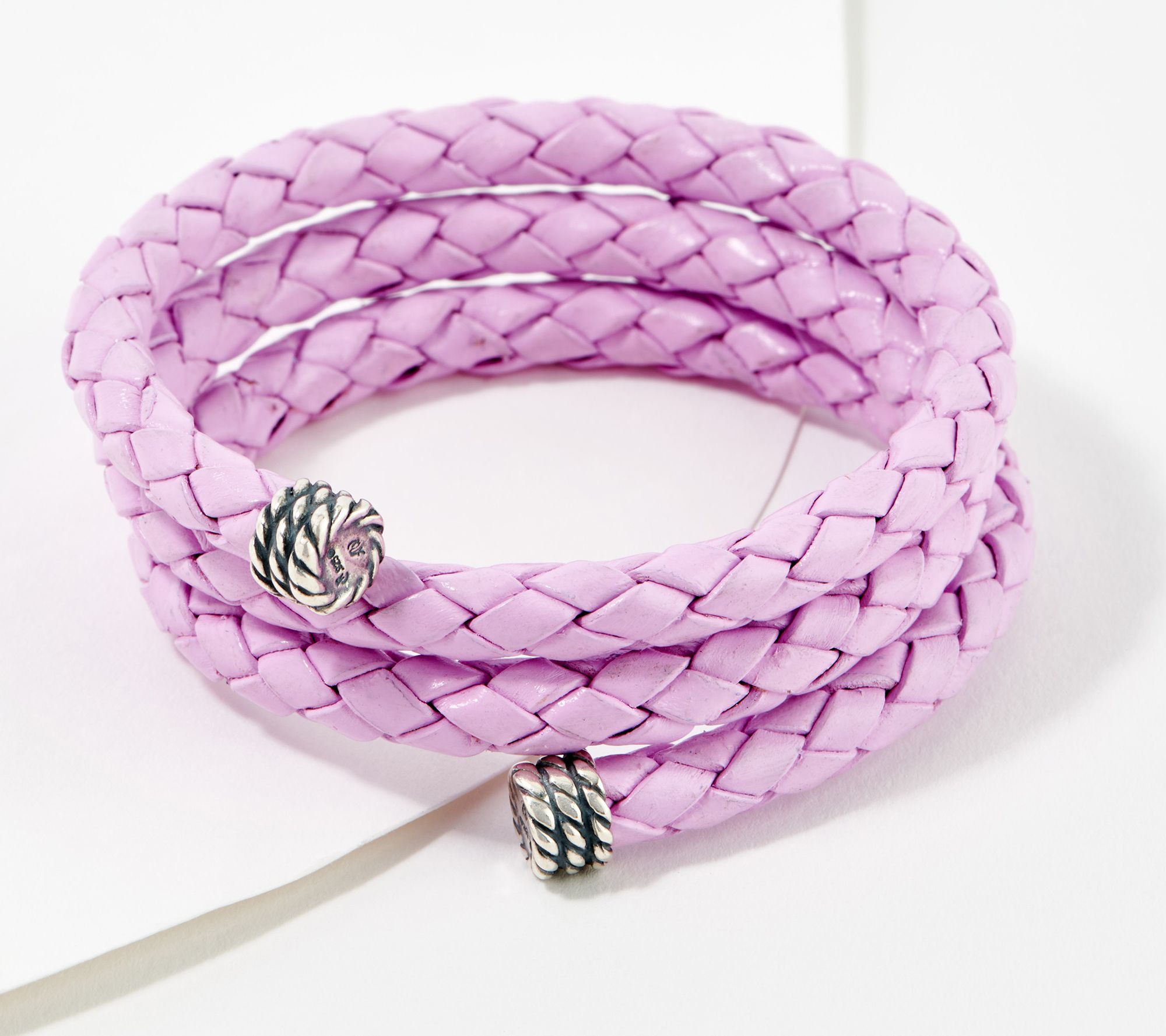 "As Is" American West Braided Leather & Sterling Coil Bracelet