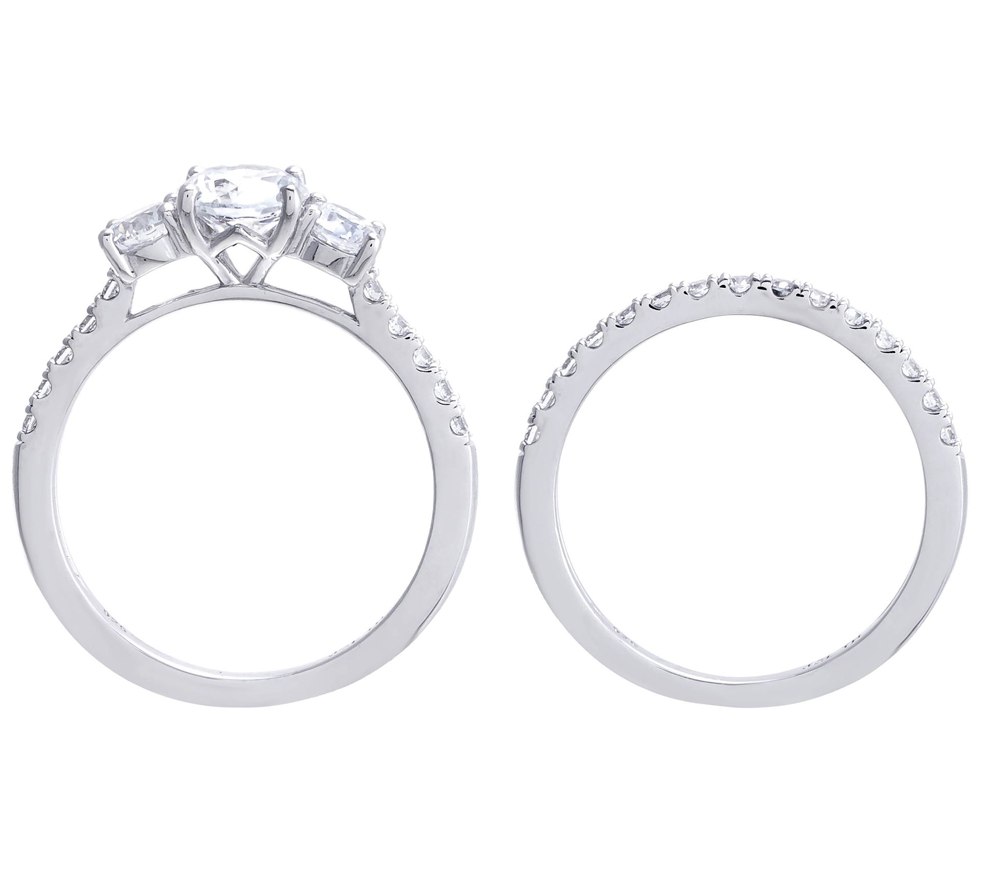 Diamonique 1 75 Cttw 3 Stone Bridal Ring Set Sterling Silver QVC Com   J426779.003