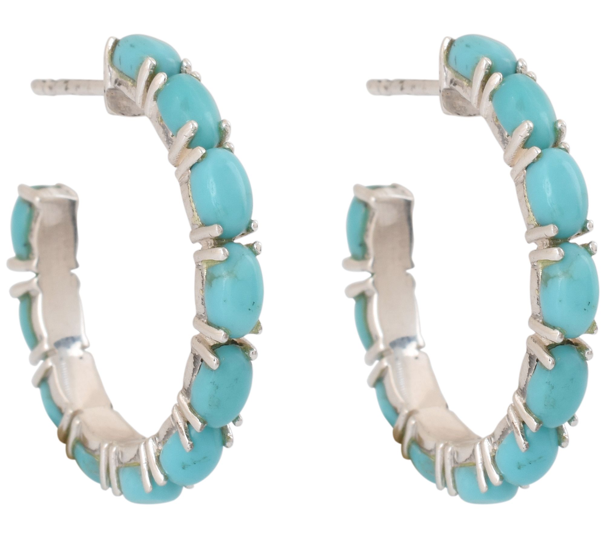 Affinity Gems Turquoise Oval Hoop Earrings, Sterling Silver
