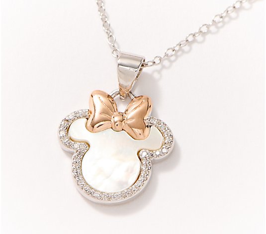 Diamonique's Disney Minnie Mother of Pearl Necklace, SS - QVC.com