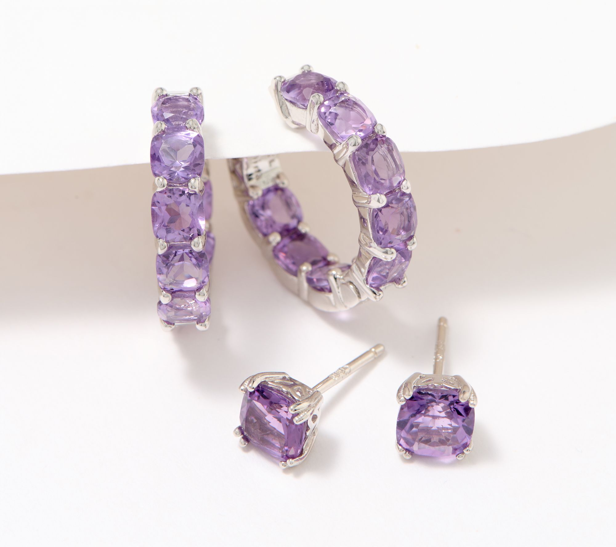 Affinity Gems Boxed Cushion Cut Stud & Hoop Earring Set, Sterling Silver