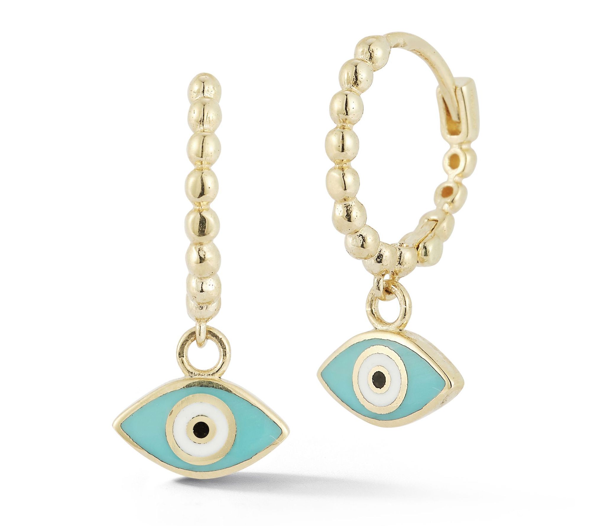 Luminosa Gold Enamel Evil Eye Beaded Huggie Hoo p Earrings, 14