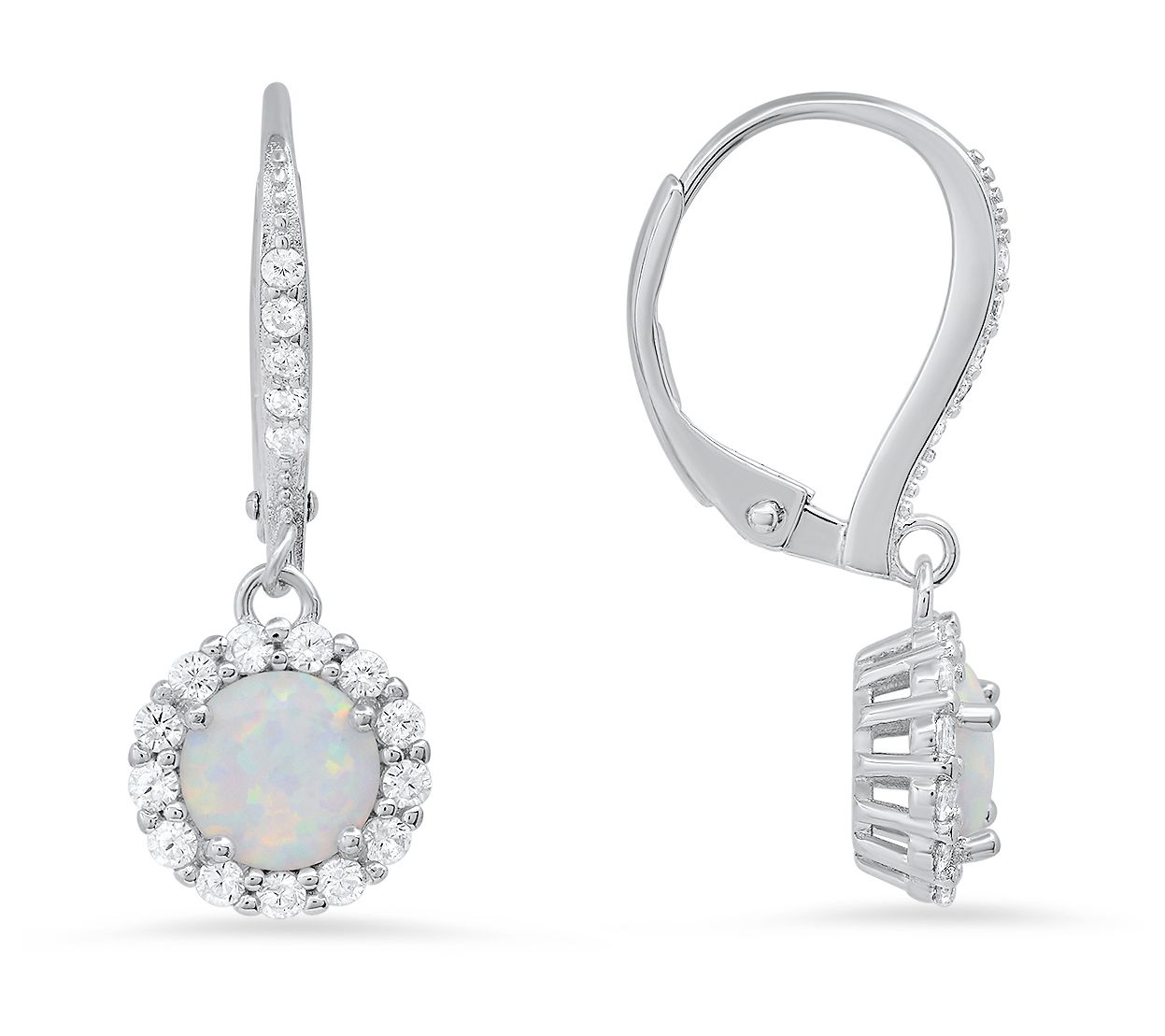 Sterling Silver Simulated Opal Halo Earrings