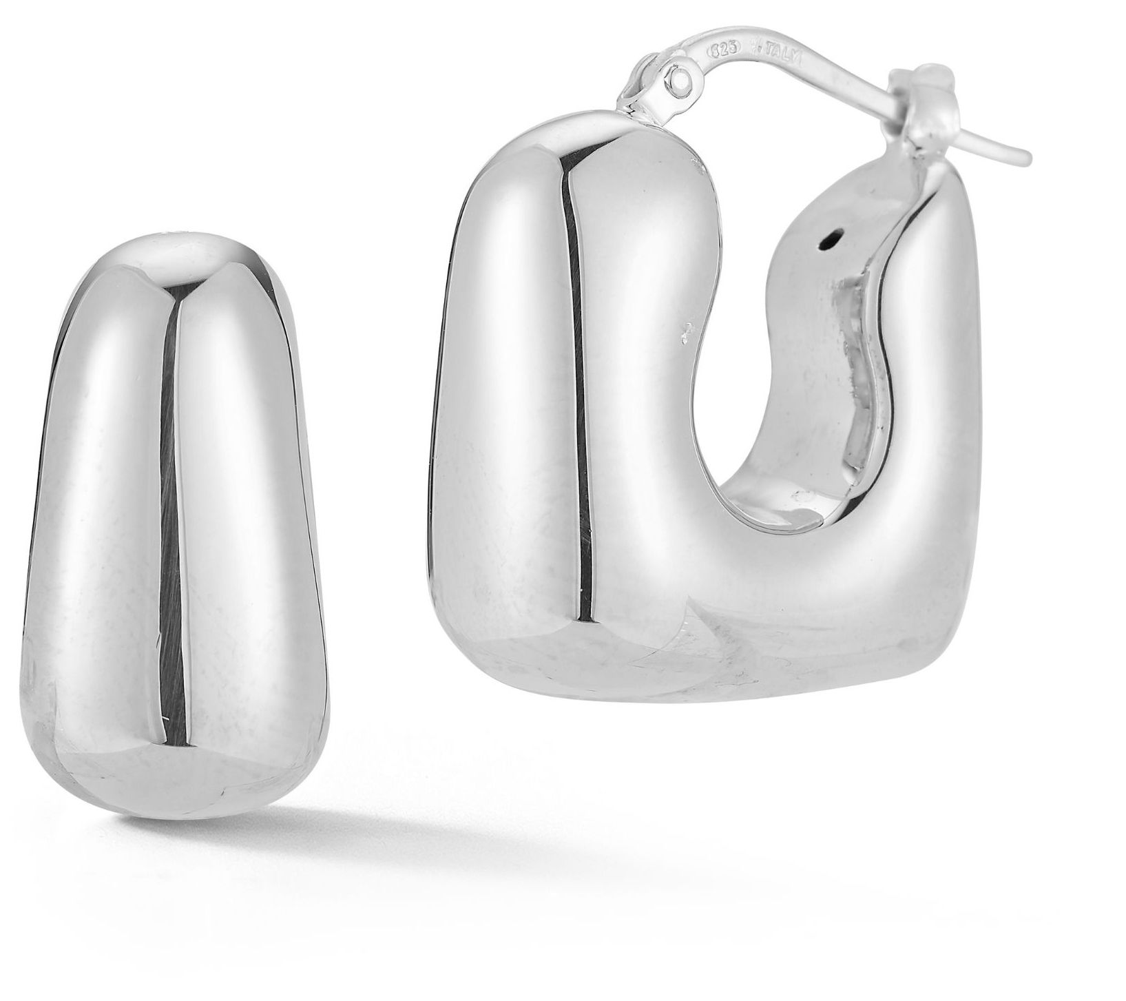 Italian Silver Puffed Hollow Squared Earrings,Sterling