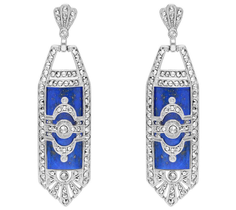 Dallas Prince Sterling Lapis & Chrome MarcasiteEarrings