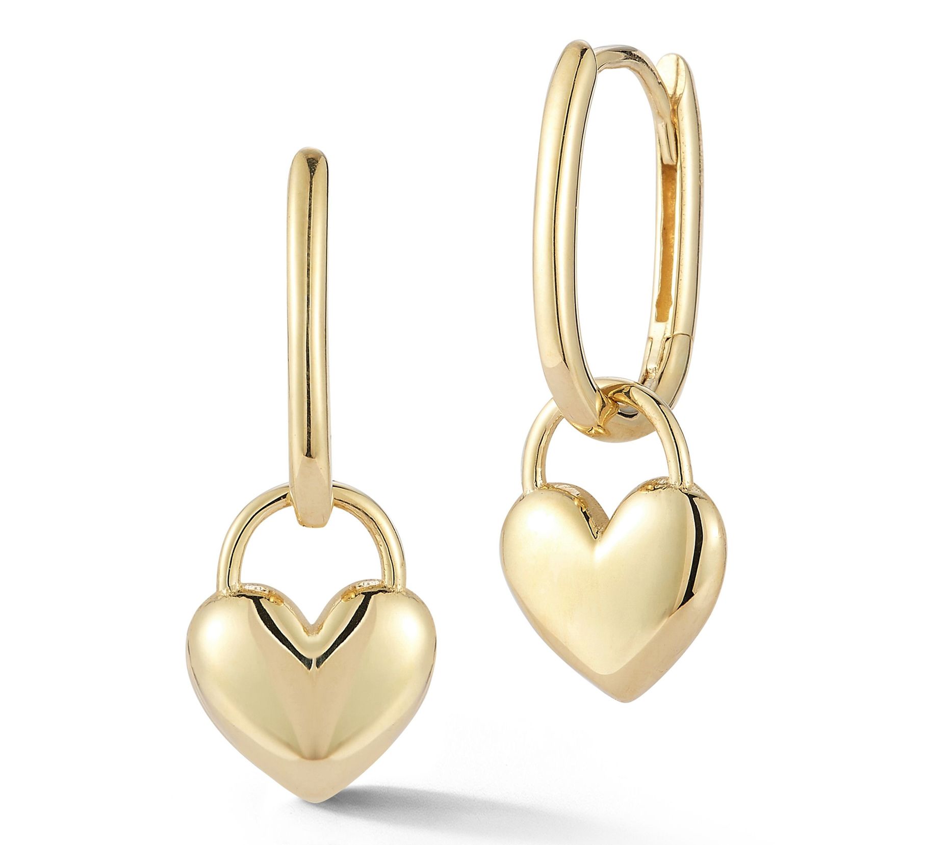 Luminosa Gold Heart Charm Huggie Hoop Earrings,14K