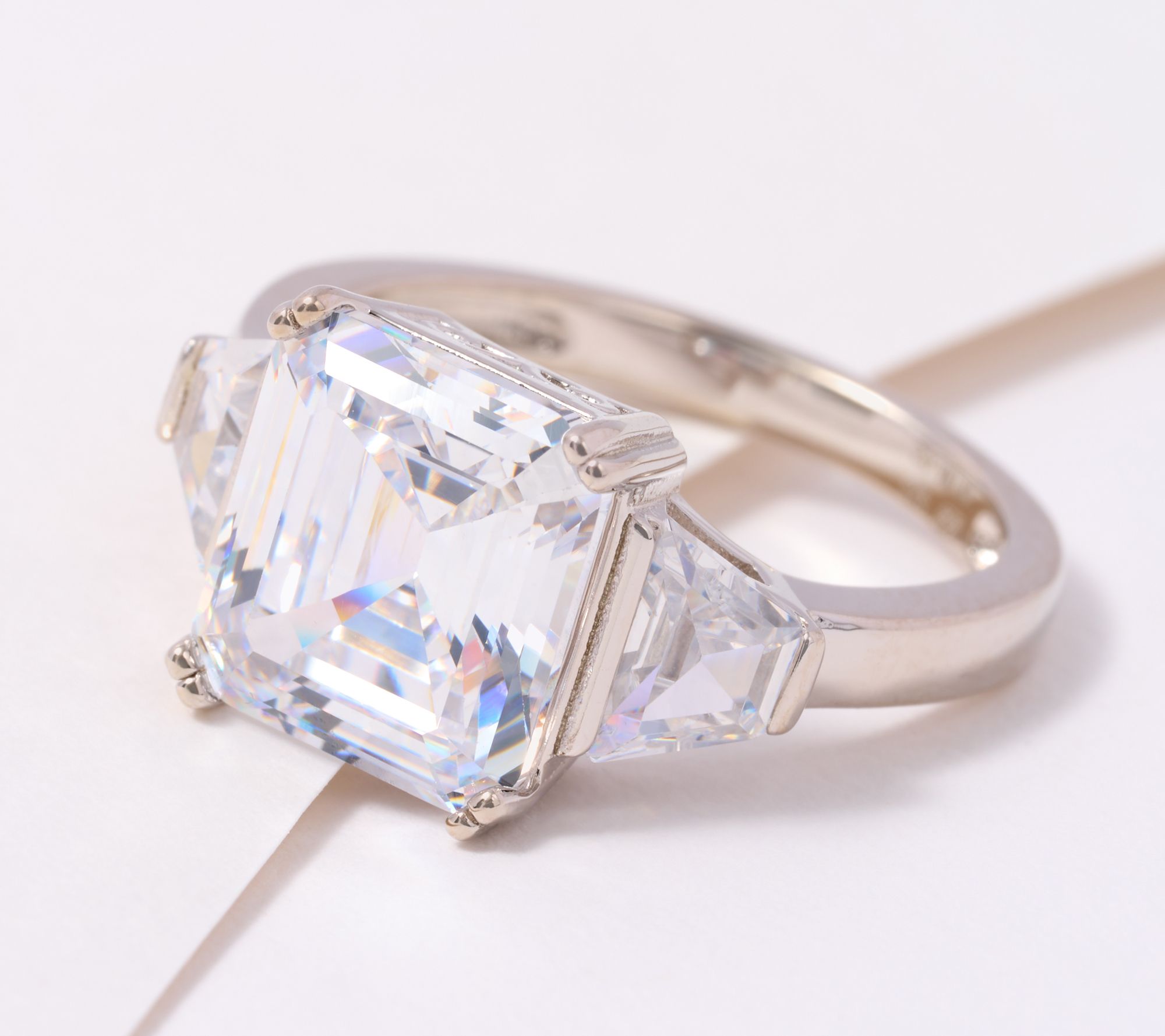 "As Is" Diamonique Asscher Cut 3-Stone Ring, Sterling Silver