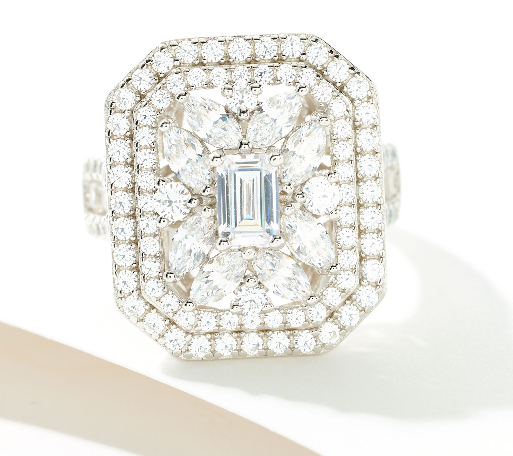 Diamonique x Jennifer Miller Asscher Cluster Ring, Sterling Silver