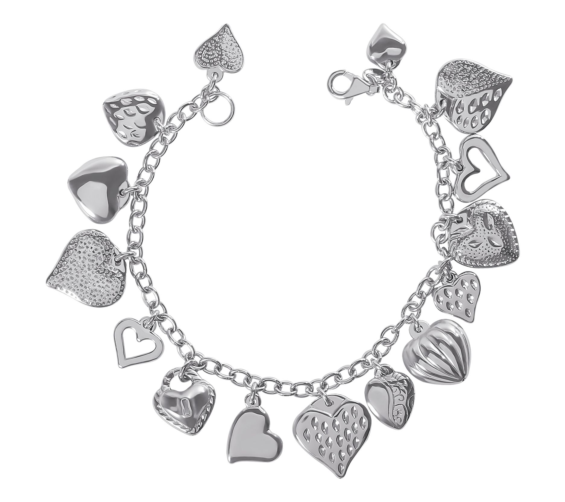 Silver Style 8" Heart Charm Bracelet, Sterling