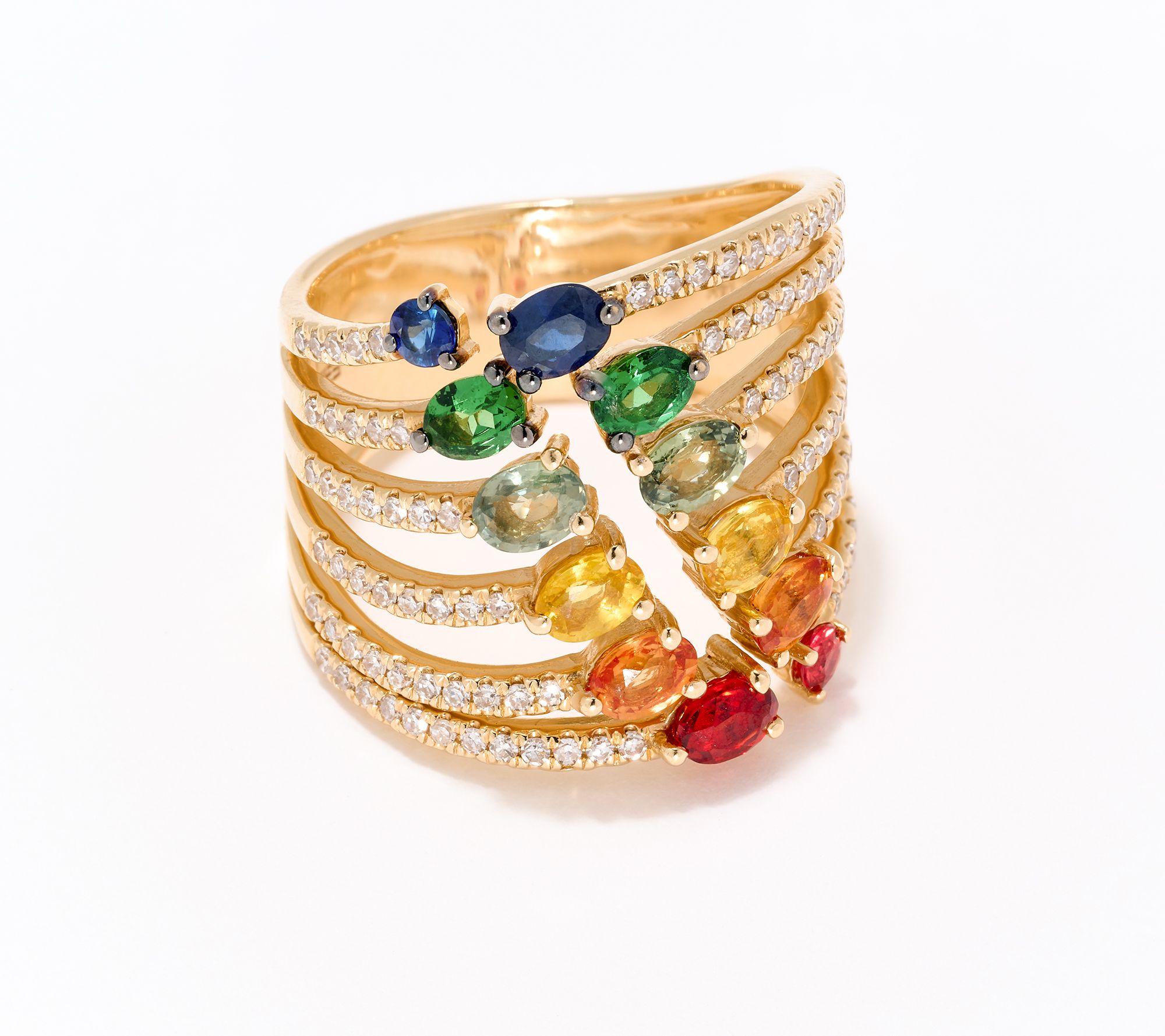 Effy 14K Multi Sapphire Gemstone Cascade Statement Ring