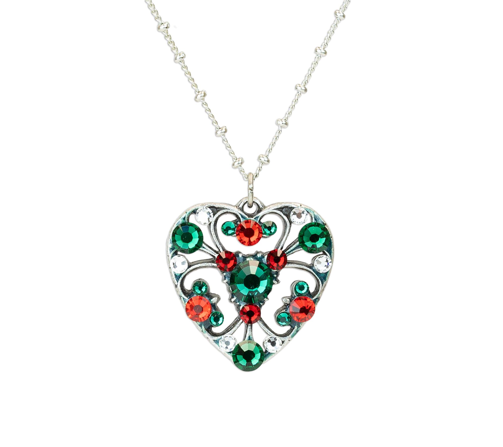 Anne Koplik Crystal Lace Heart Christmas Pendant w/ Chain