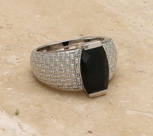 Ariva Sterling Silver Basketweave Gemstone Ring