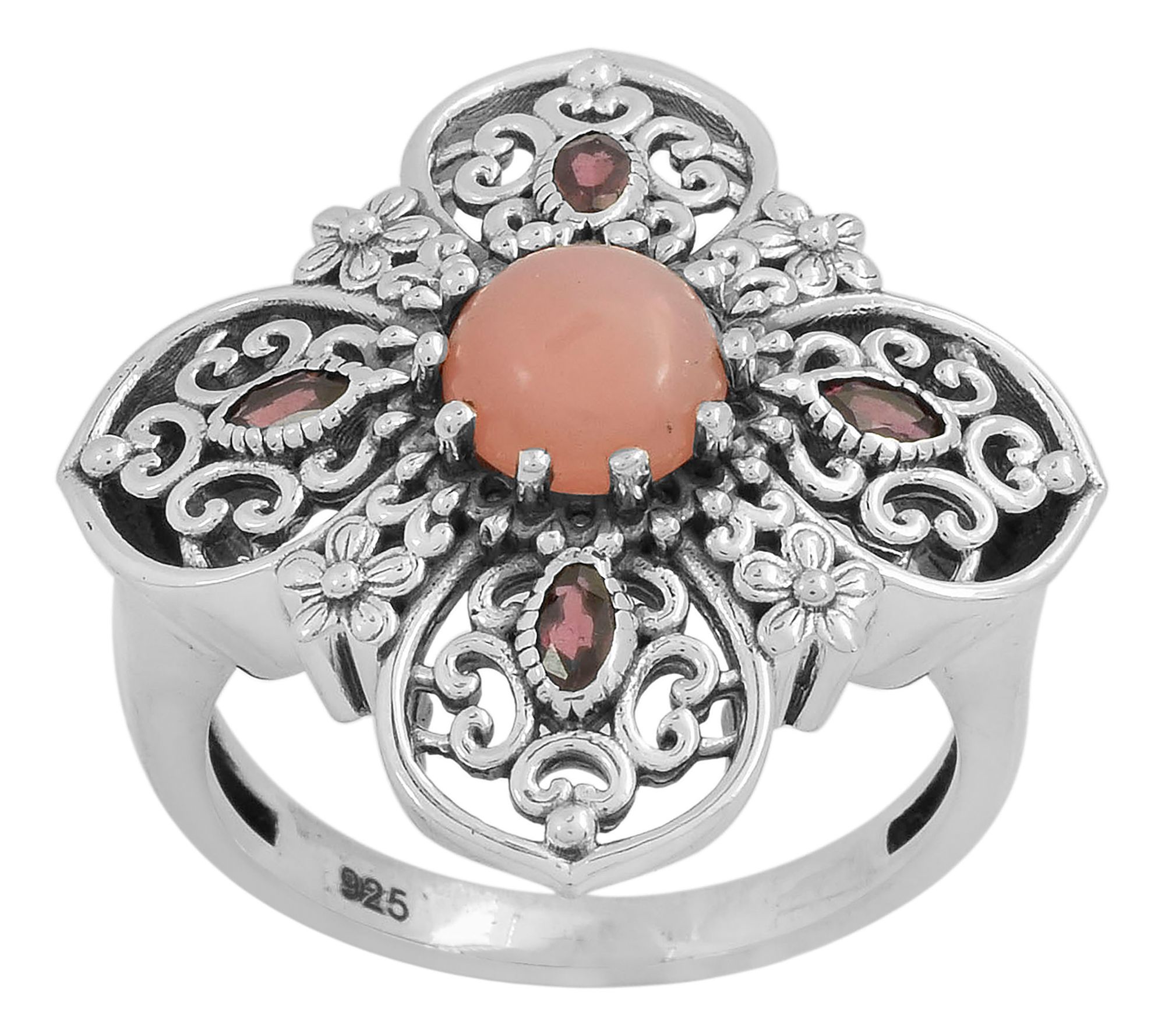 Artisan Crafted Pink Opal & Garnet Engagement Ring, Sterling