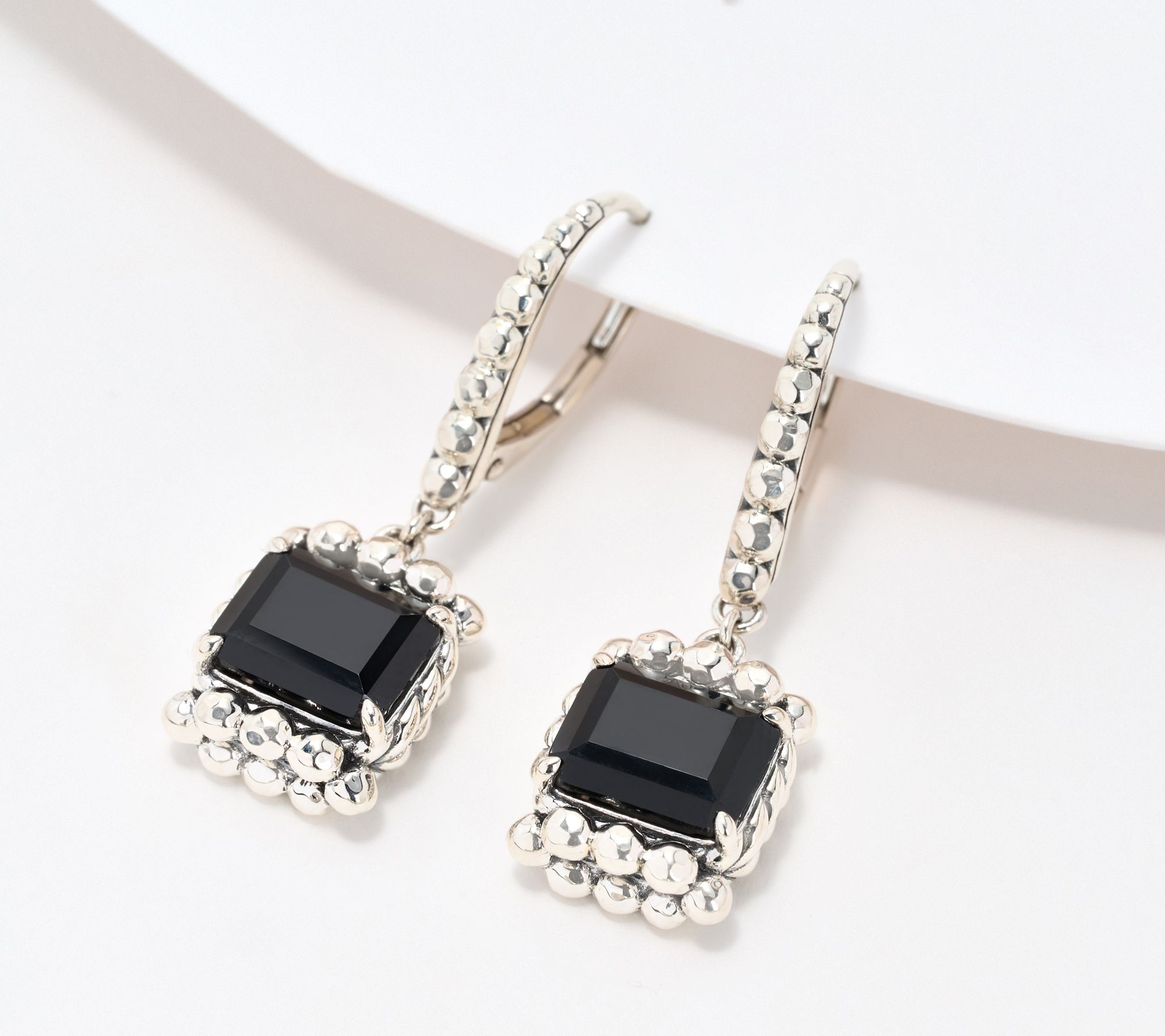 JAI Sterling Silver Emerald Cut Gemstone Earrings