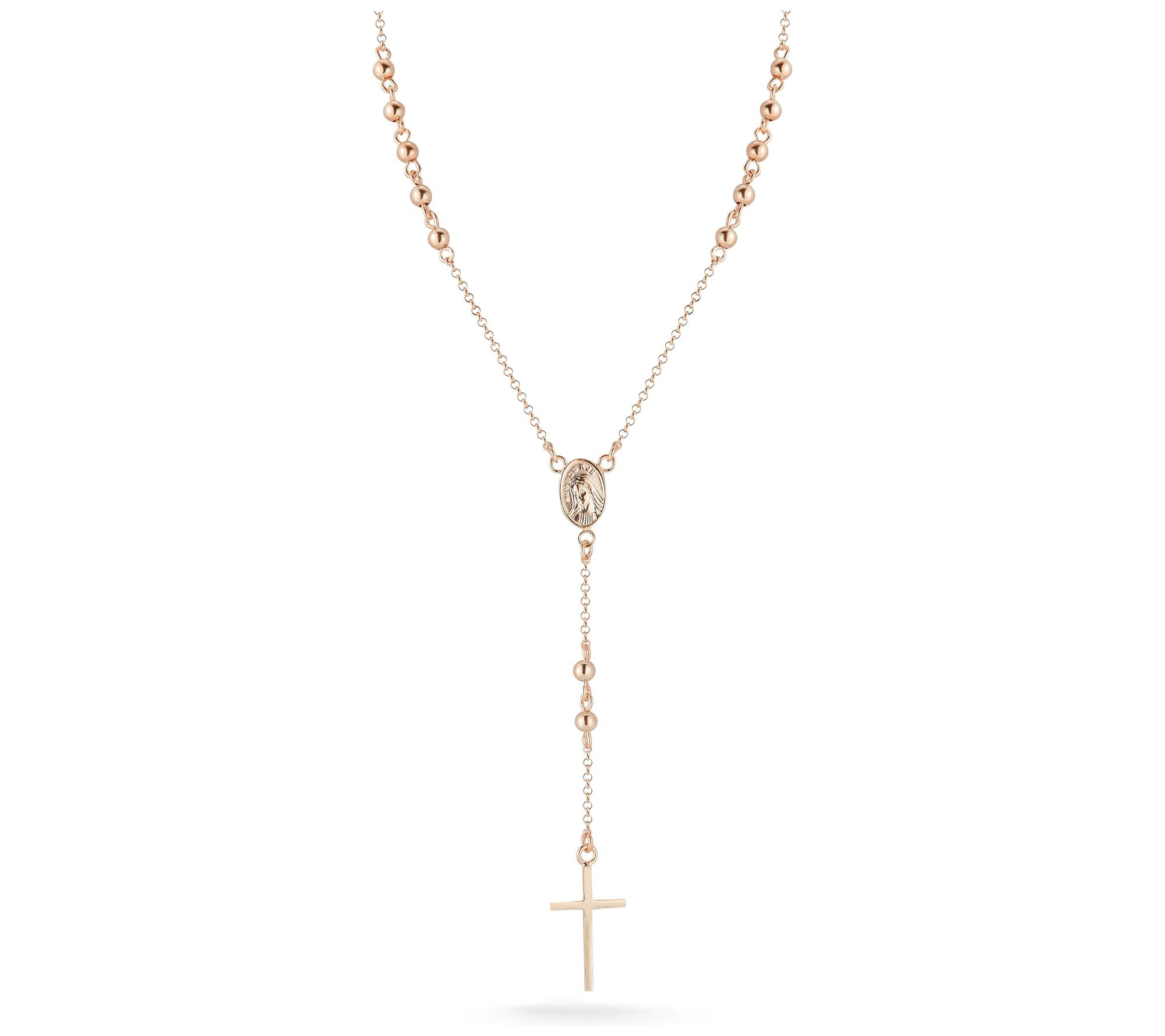 Sterlina Silver Rosary Lariat Necklace, Sterling