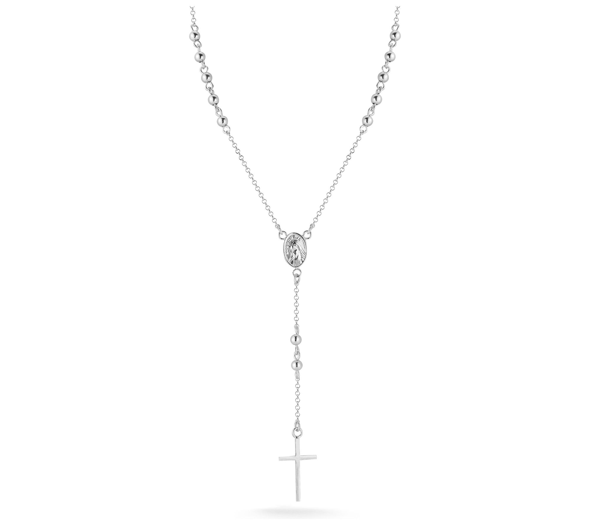 Sterlina Silver Rosary Lariat Necklace, Sterling