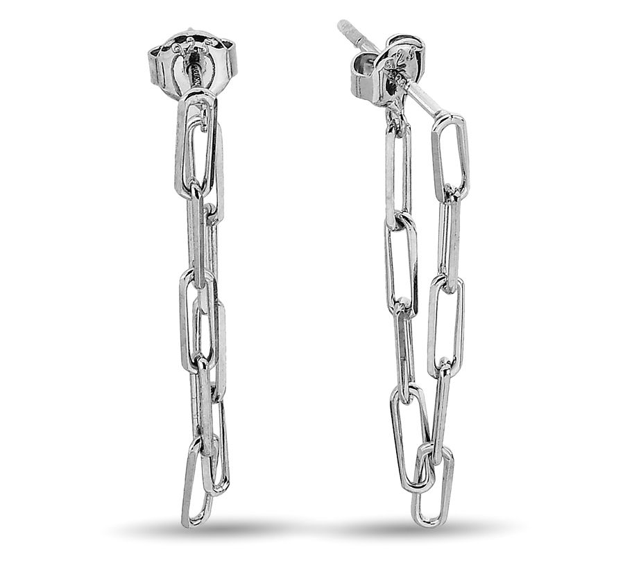 Silver Style Paperclip Chain Drop Earrings, Sterling
