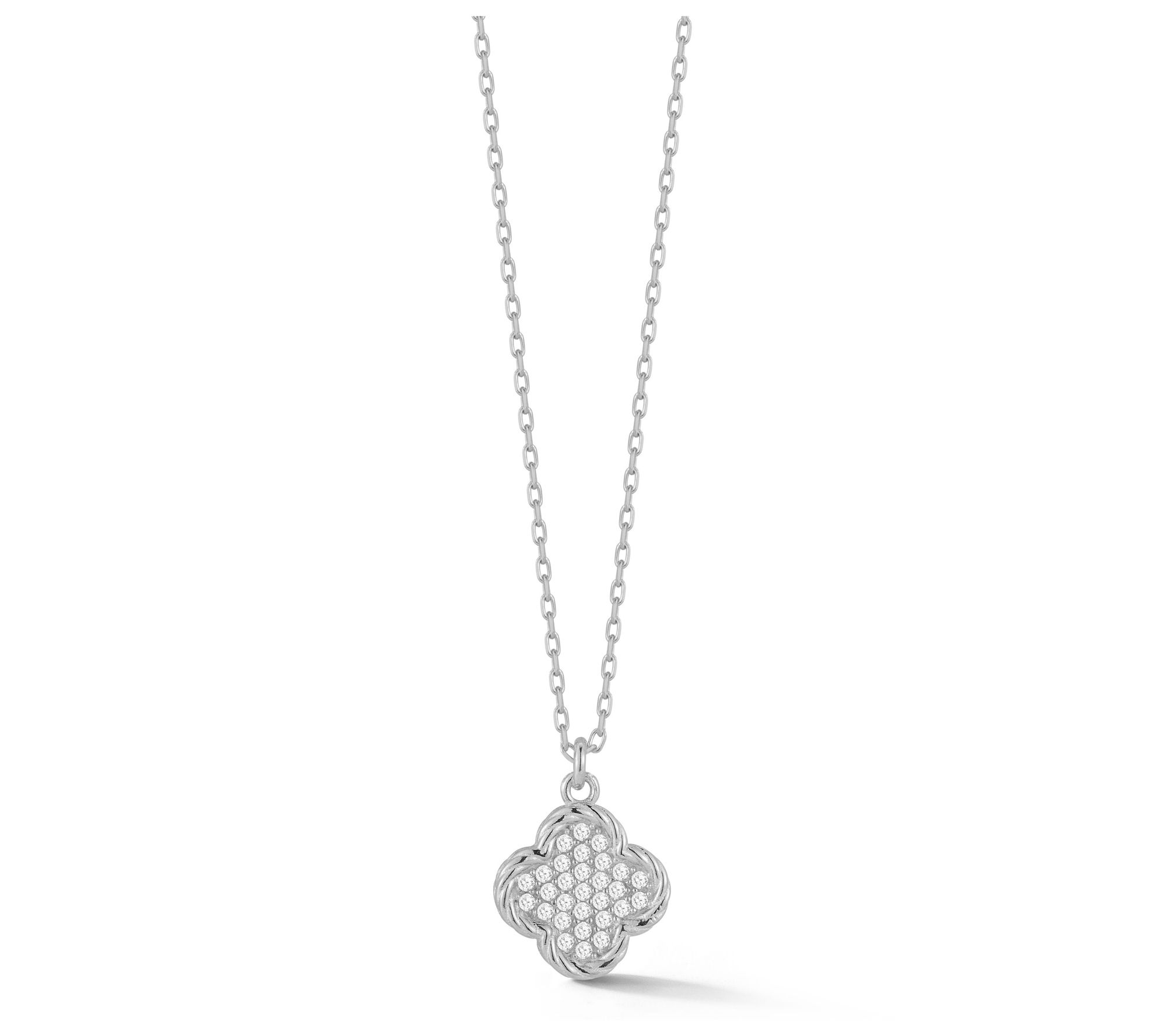 Sterlina Silver Pave Clover Pendant w/ Chain, Sterling