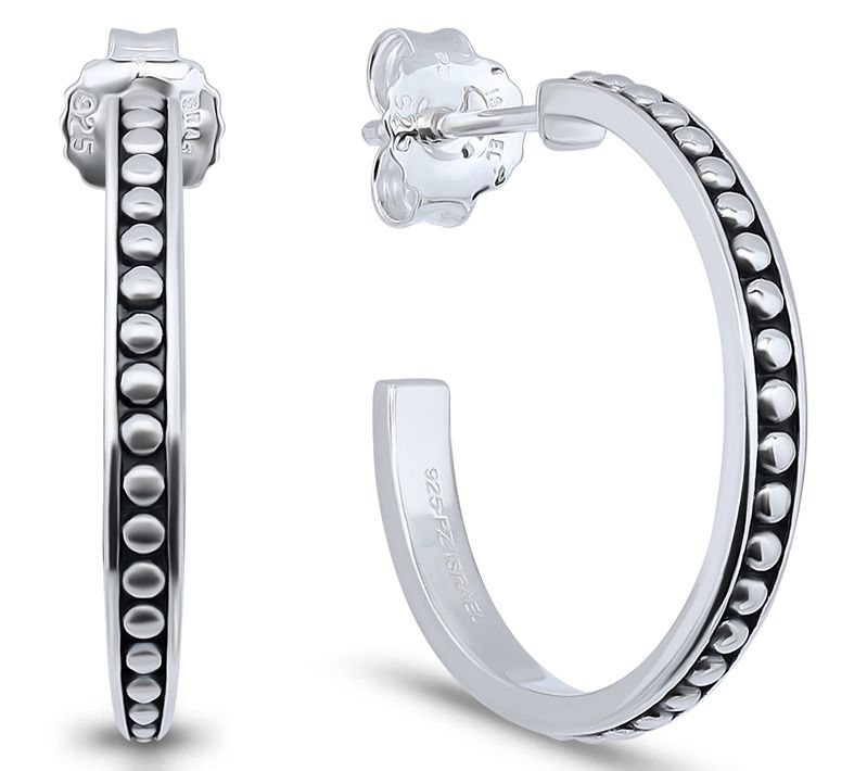 Or Paz Sterling Silver Beaded Design Hoop Earrings