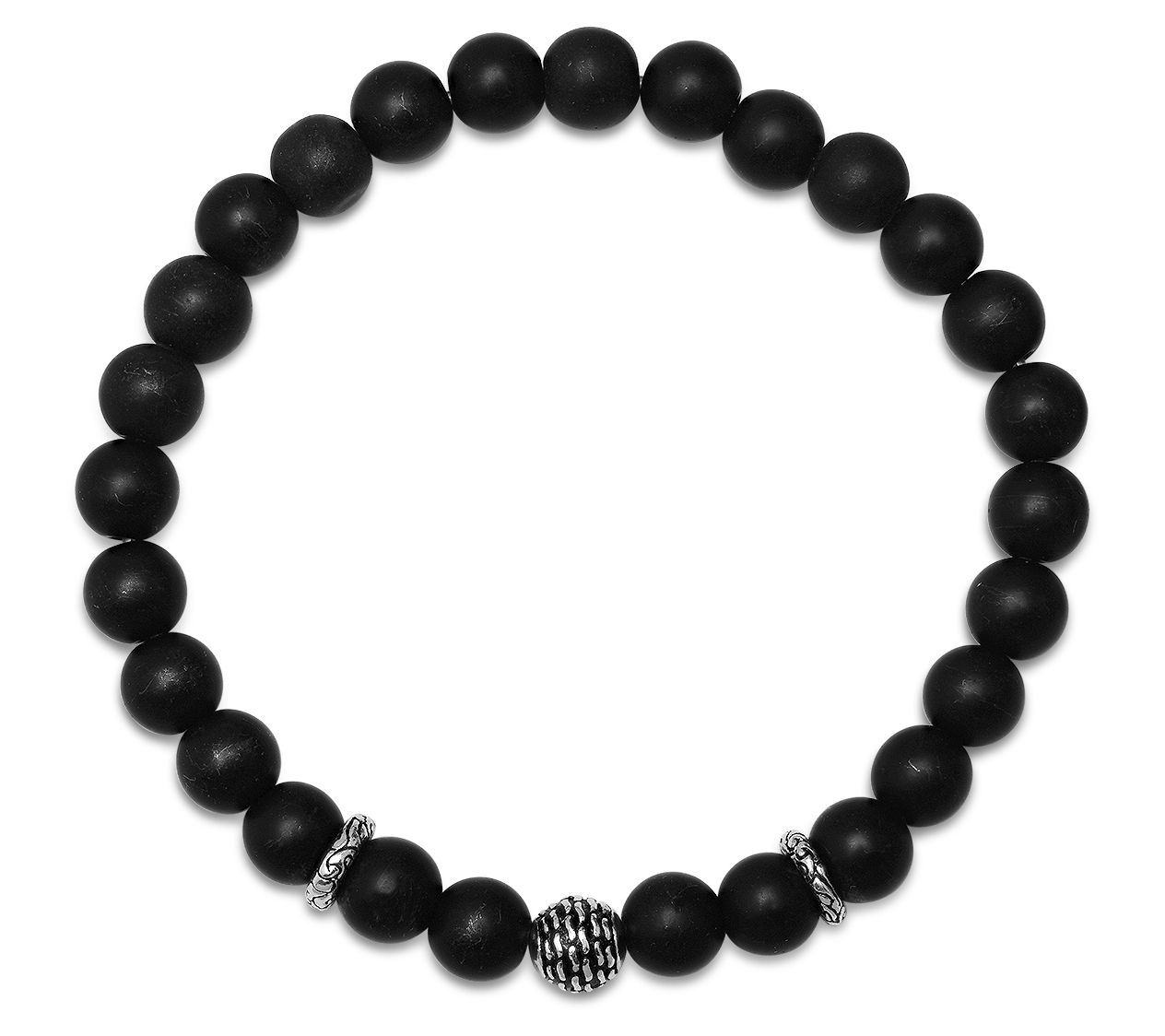 Silver Style Men's Black Beaded Bracelet, Sterling