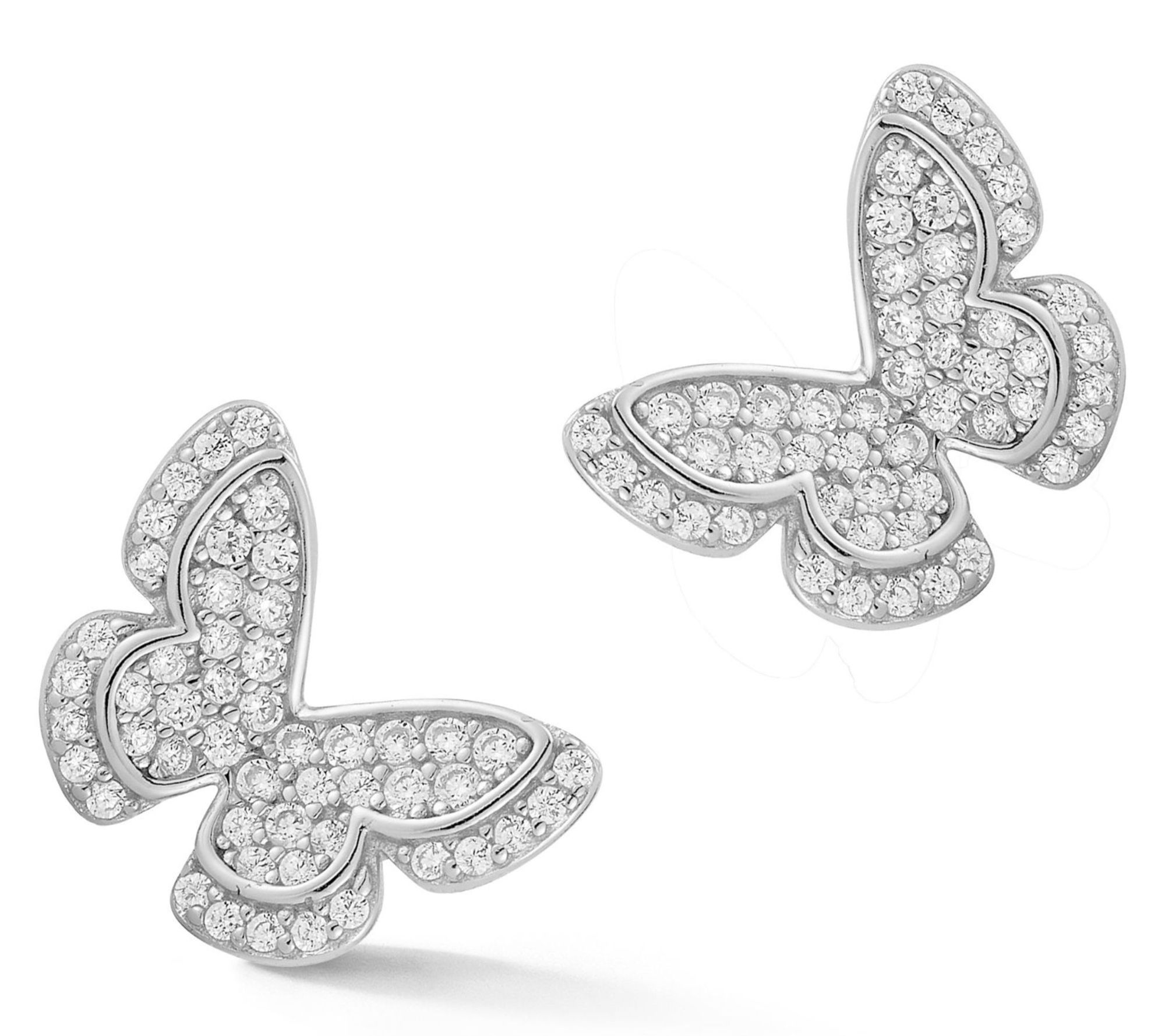 Sterlina Silver Pave Butterfly Stud Earrings, Sterling