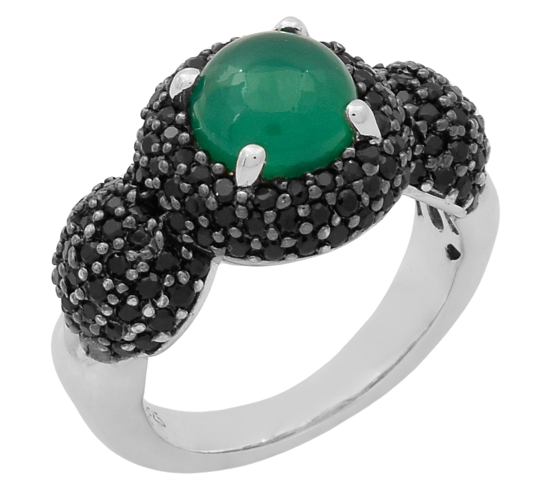 Affinity Gems Black Spinel & Green Chalcedony Ring, Sterling