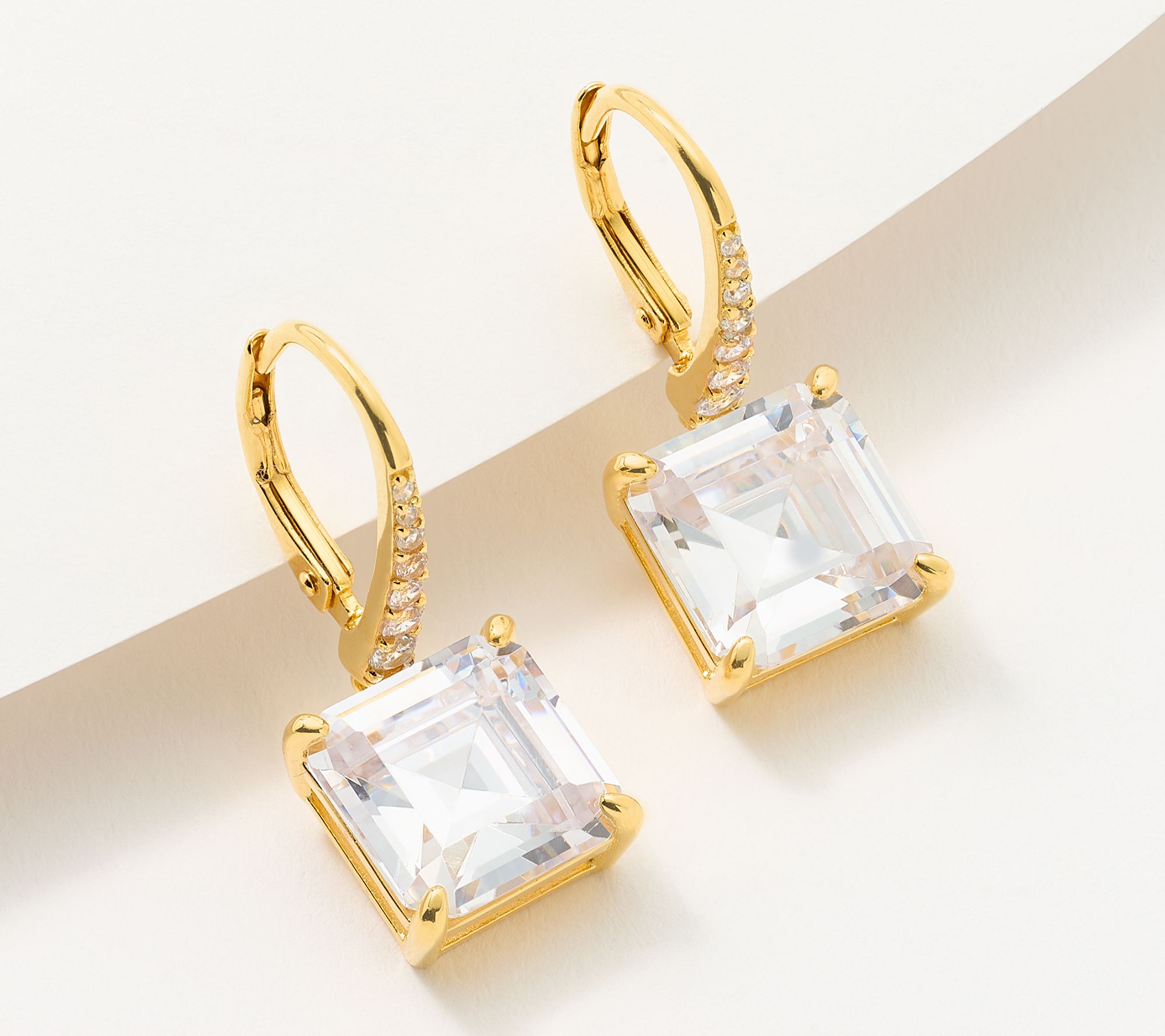 "As Is" Diamonique Asscher Cut Leverback Earrings, SS