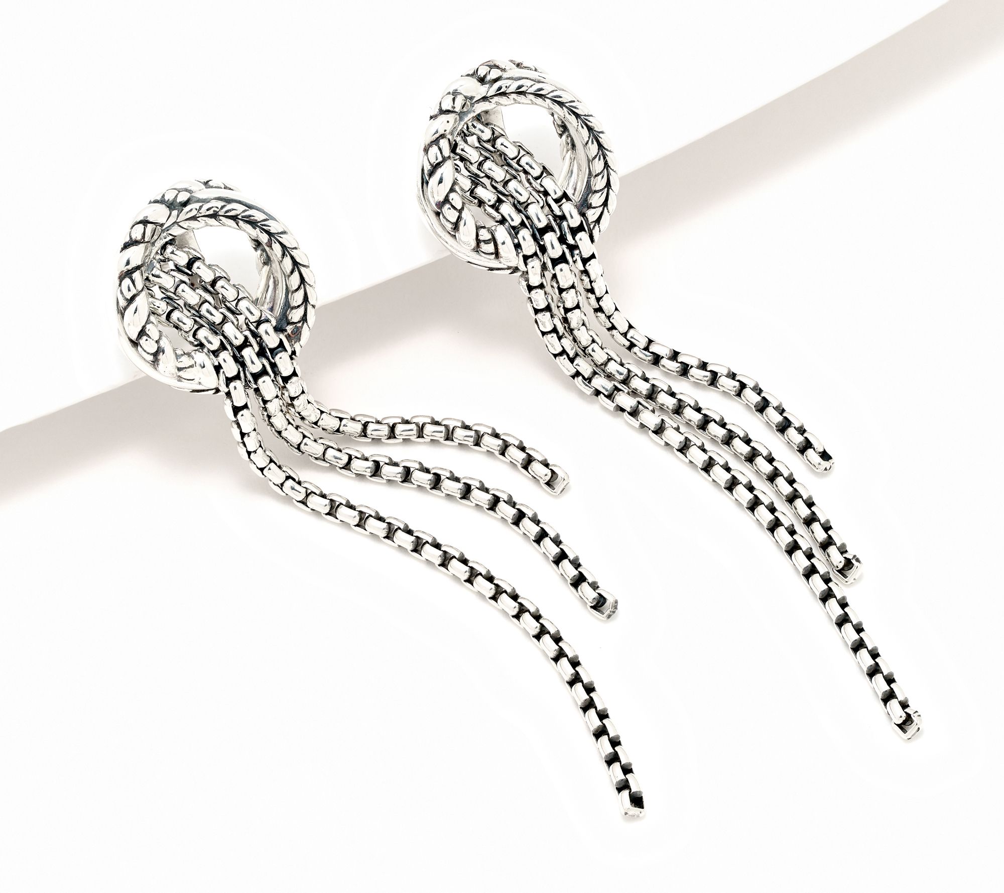 JAI Sterling Silver 1.6mm Box Chain Drop Earrings - QVC.com