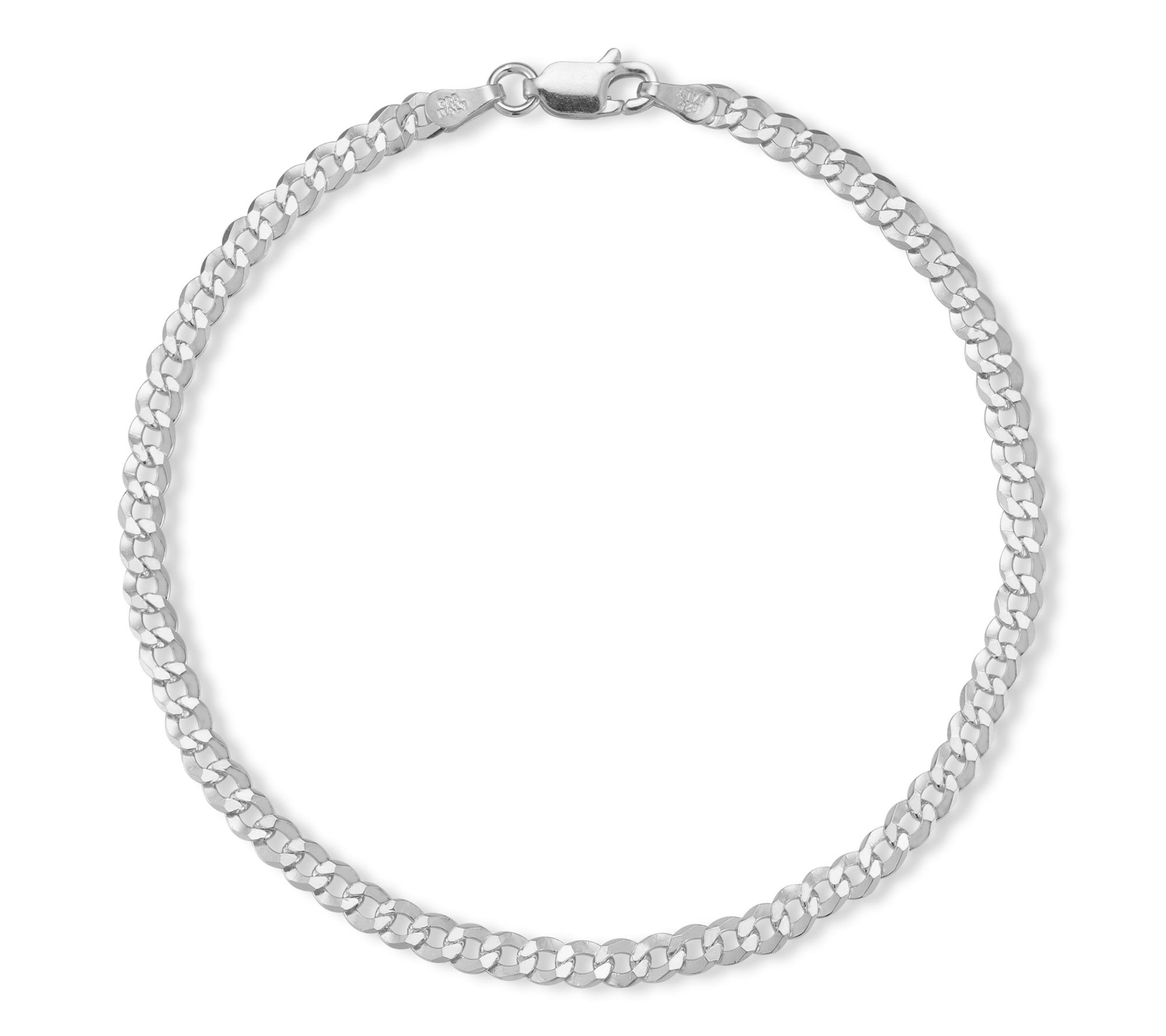 Italian Silver 9" Curb Chain Ankle Bracelet, Sterling