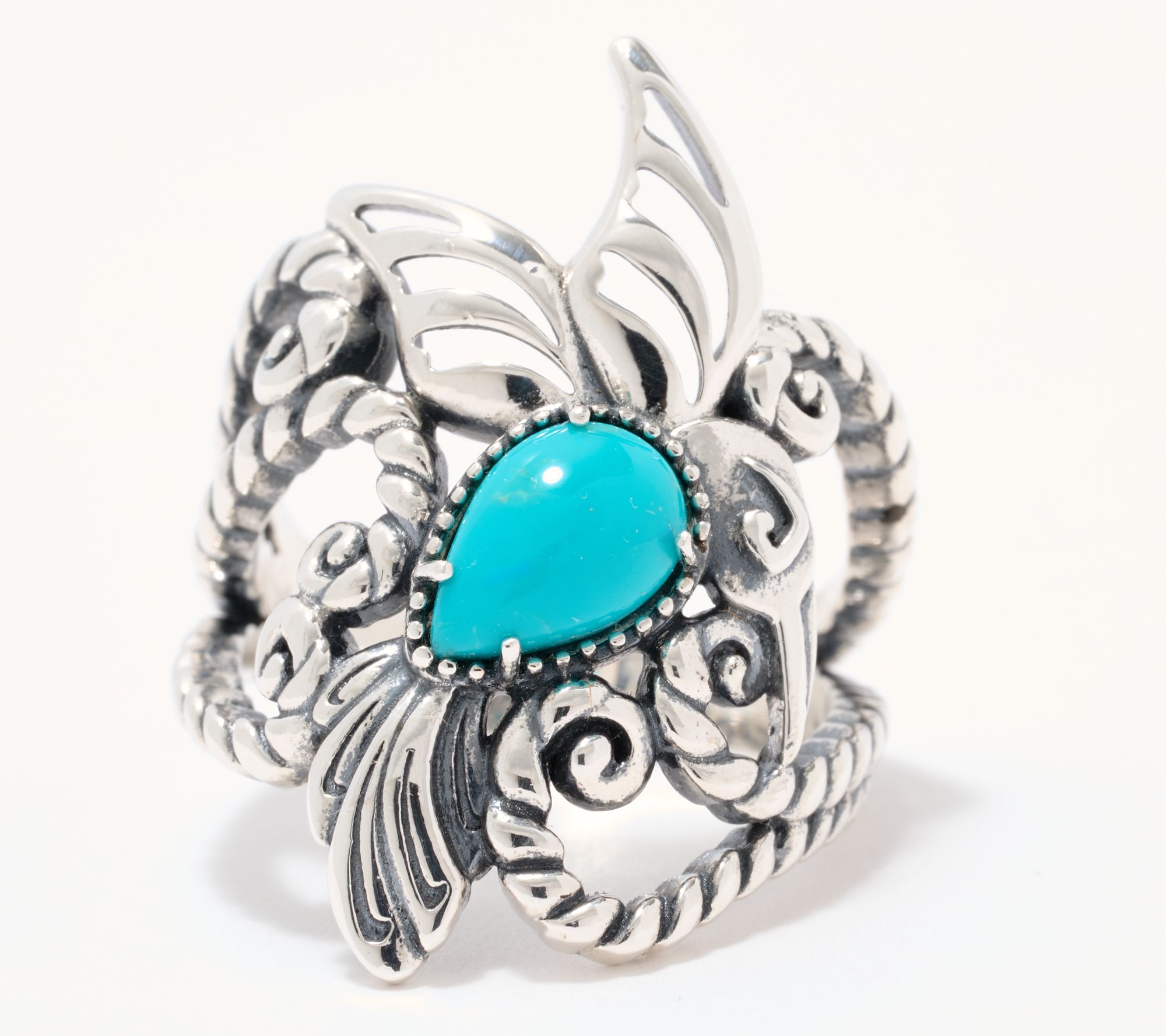 American West Sterling Silver Gemstone Hummingbird Rope Ring
