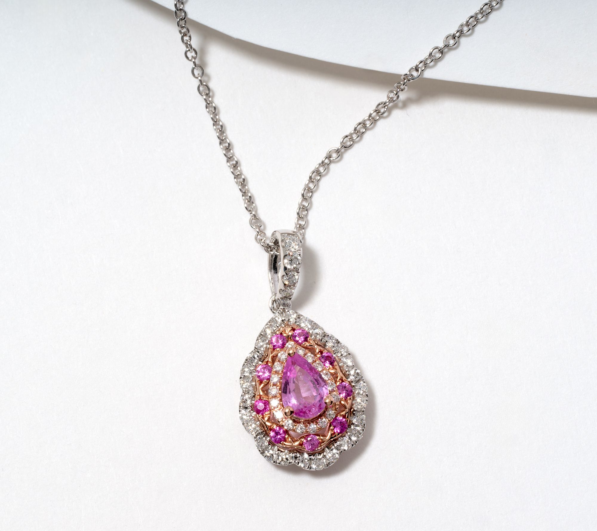 Effy 14K White & Pink Gold Diamond & Pink Sapphire Pendnt