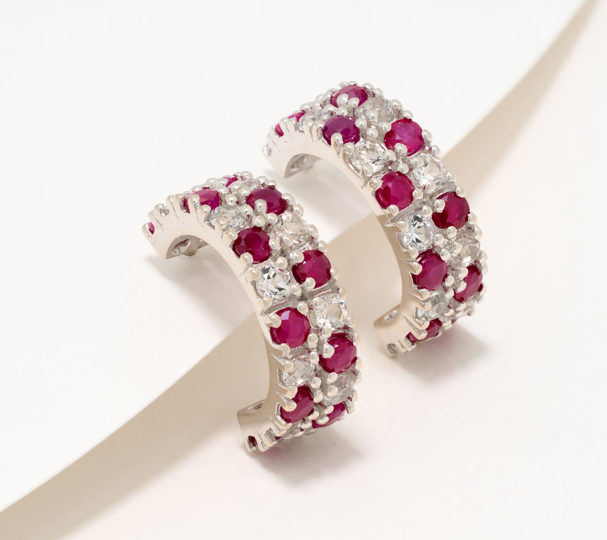 Affinity Gems Precious Gem & White Topaz Hoop Earrings Sterling Silver