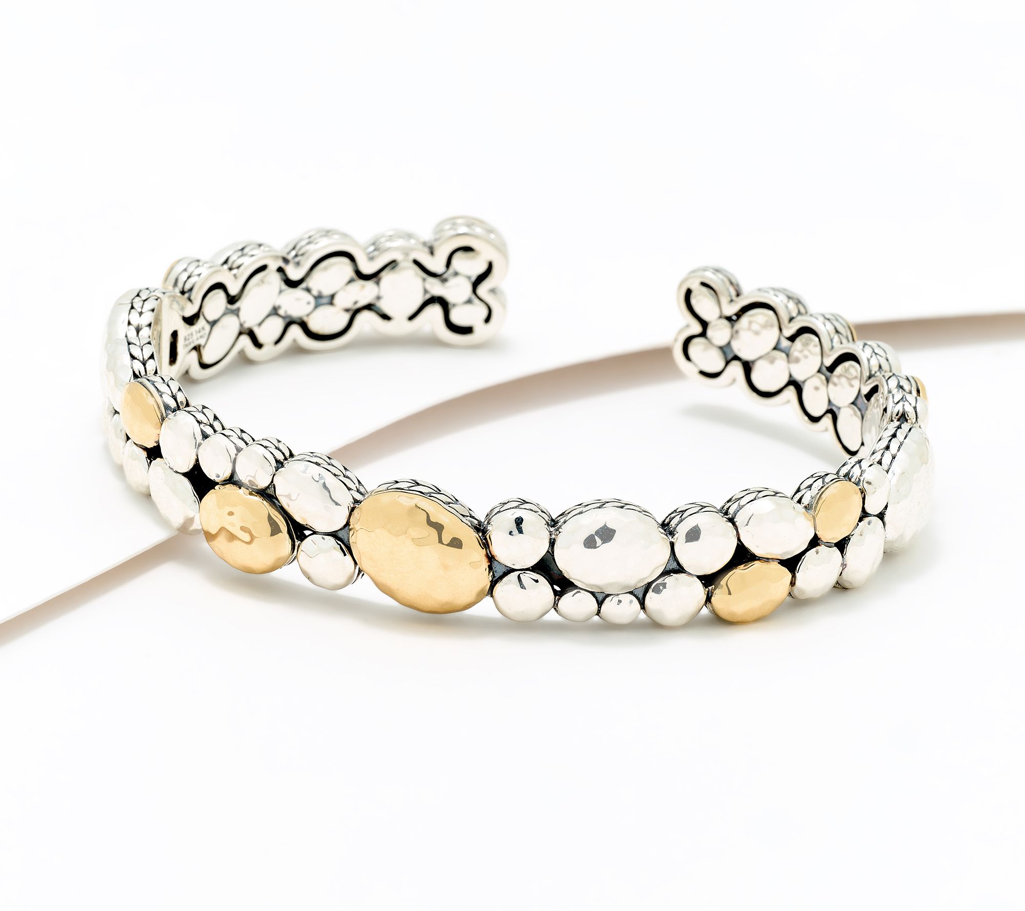 JAI Ireland Sterling Silver & 14K Hammered Cobblestone Cuff, 38.5g