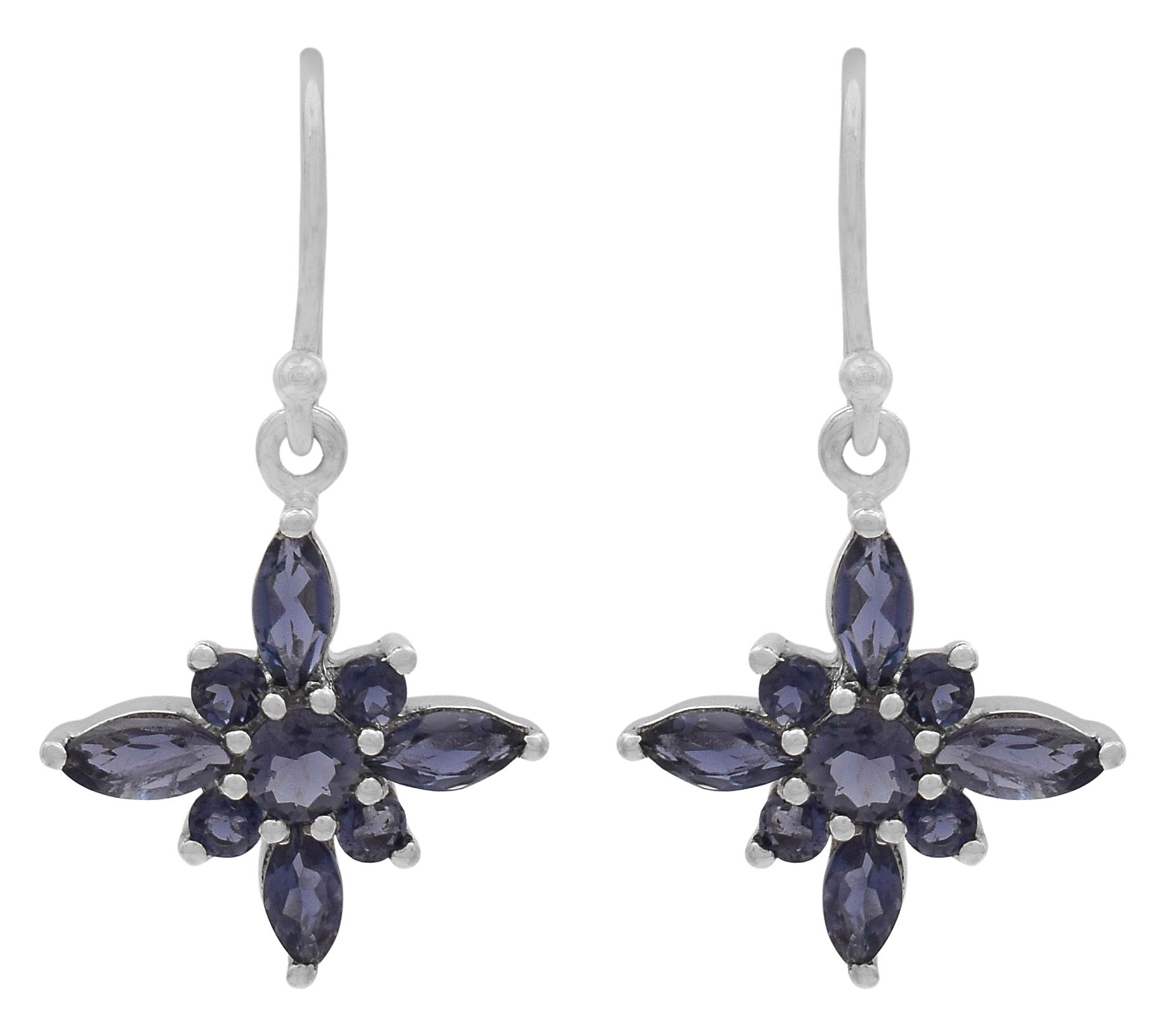 Affinity Gems Iolite Floral Dangle Earrings, Sterling Silver