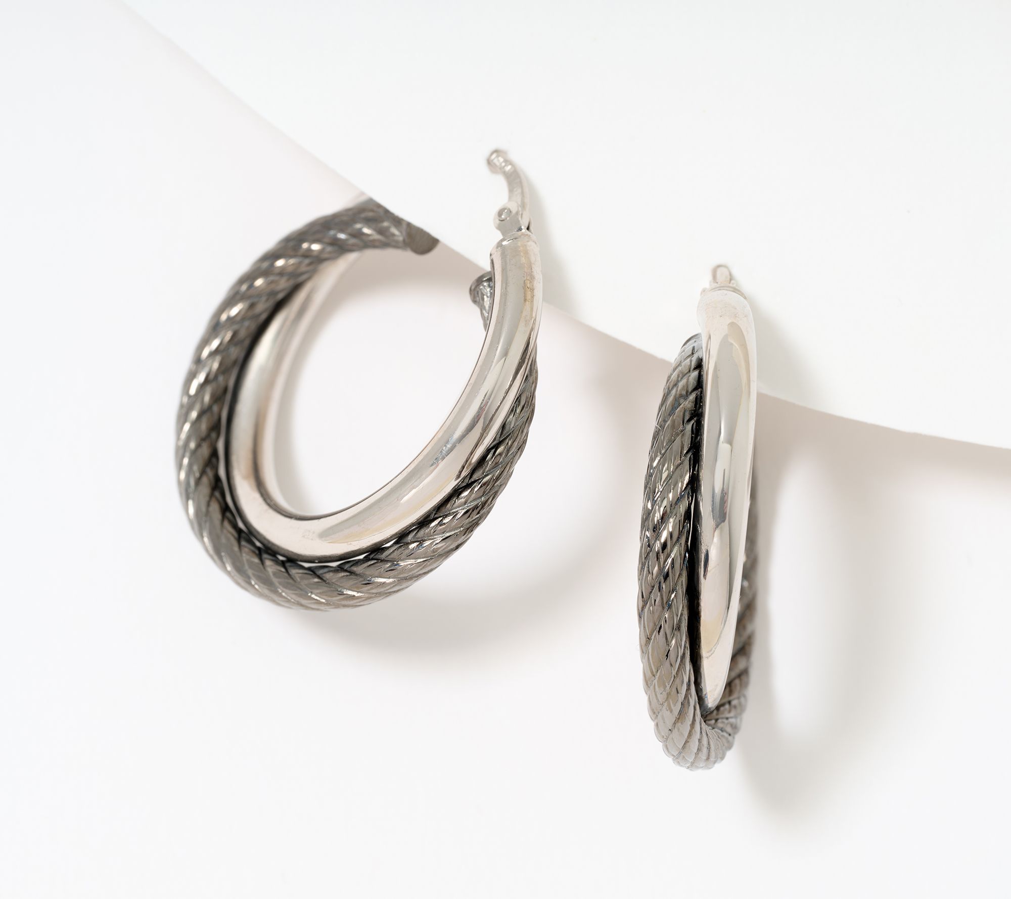 David Markstein Bronze Double Twist Ribbed & Polished 1" Hoops