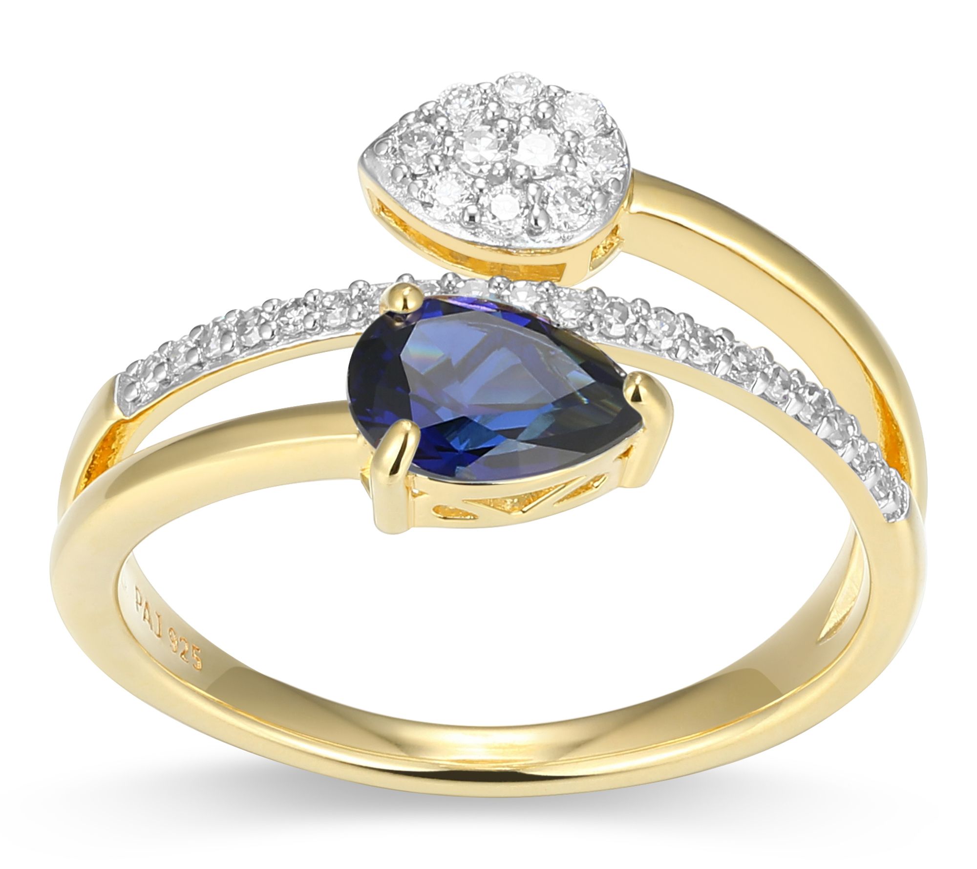 LuxLab Grown Pear Birthstone & Diamond Bypass Ring, 18K Plated