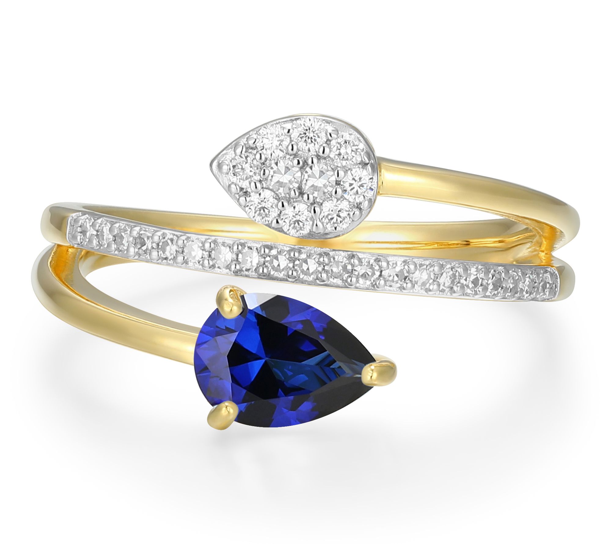 LuxLab Grown Pear Birthstone & Diamond Bypass Ring, 18K
