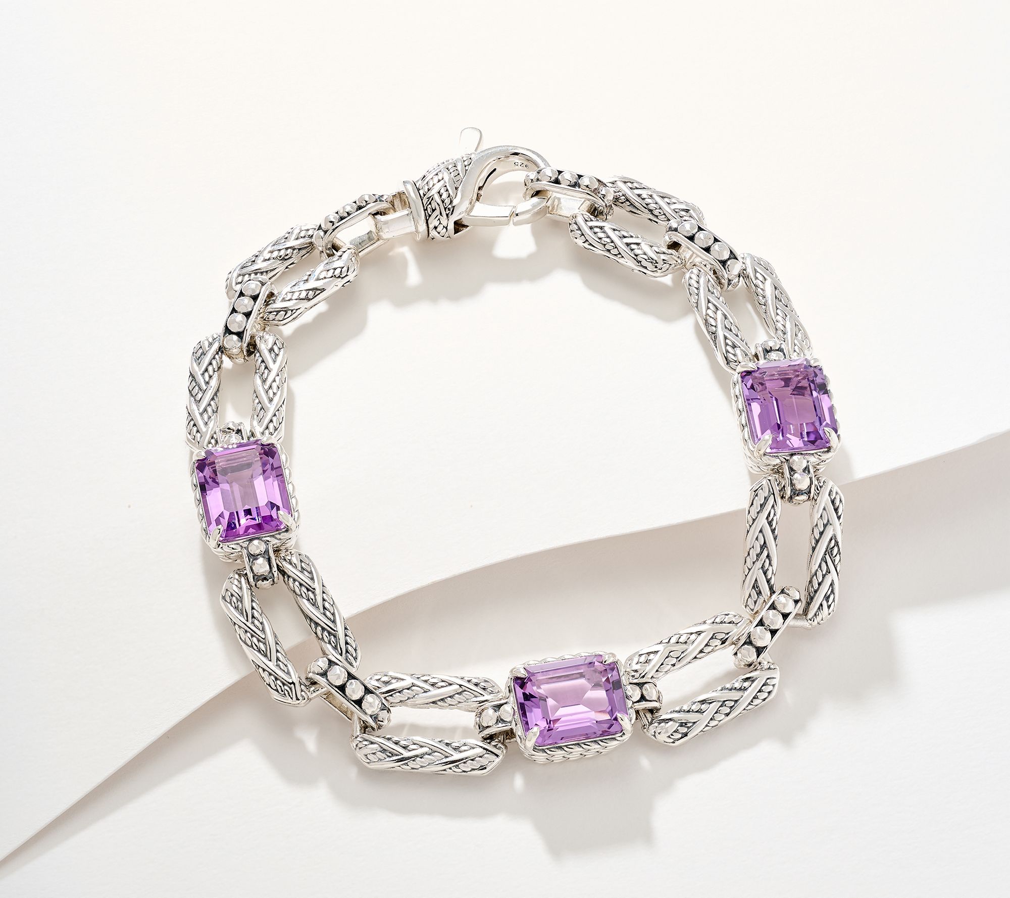 JAI Sterling Silver Legacy Woven Emerald Cut Gem Bracelet