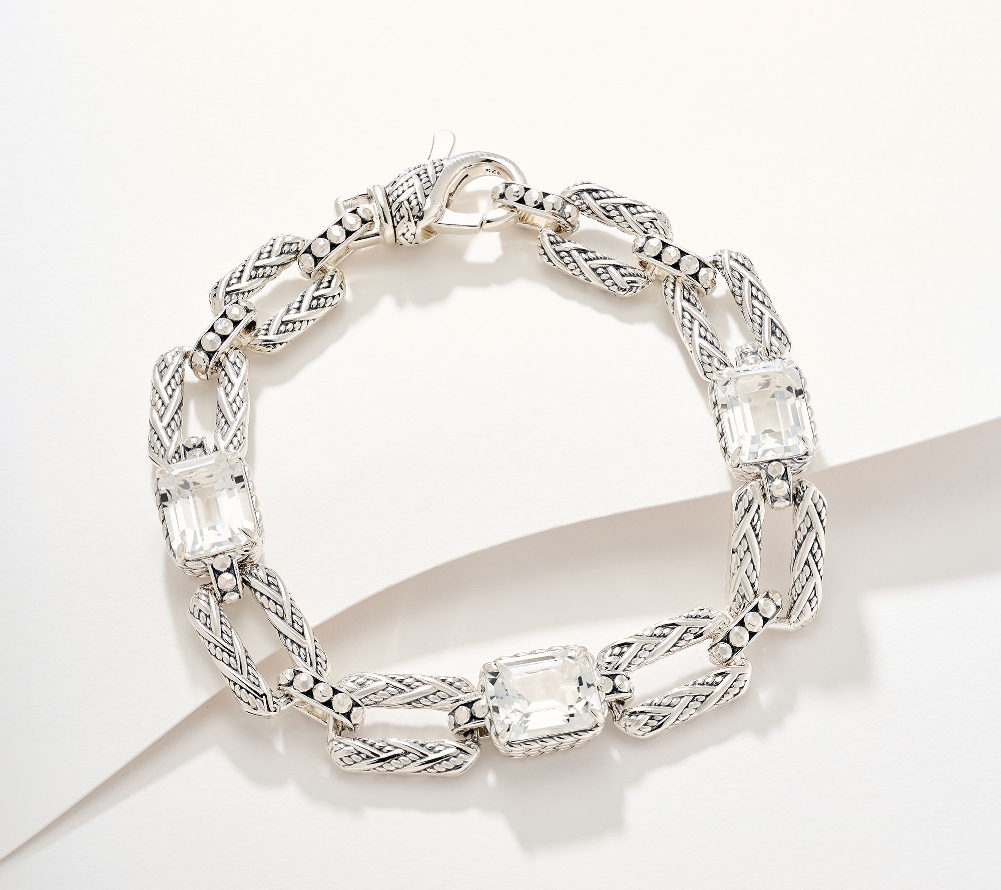 JAI Sterling Silver Legacy Woven Emerald Cut Gem Bracelet