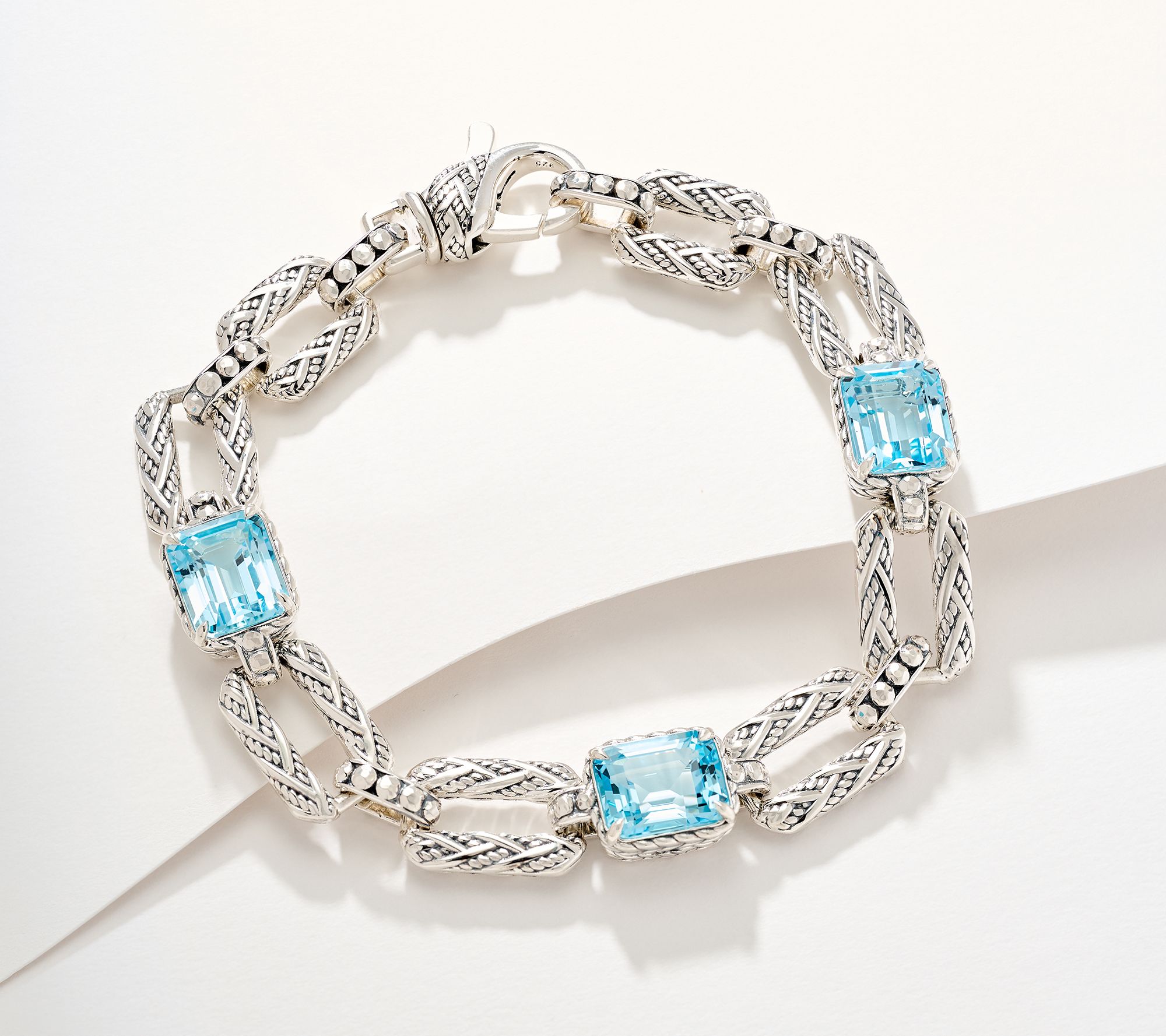 JAI Sterling Silver Legacy Woven Emerald Cut Gem Bracelet