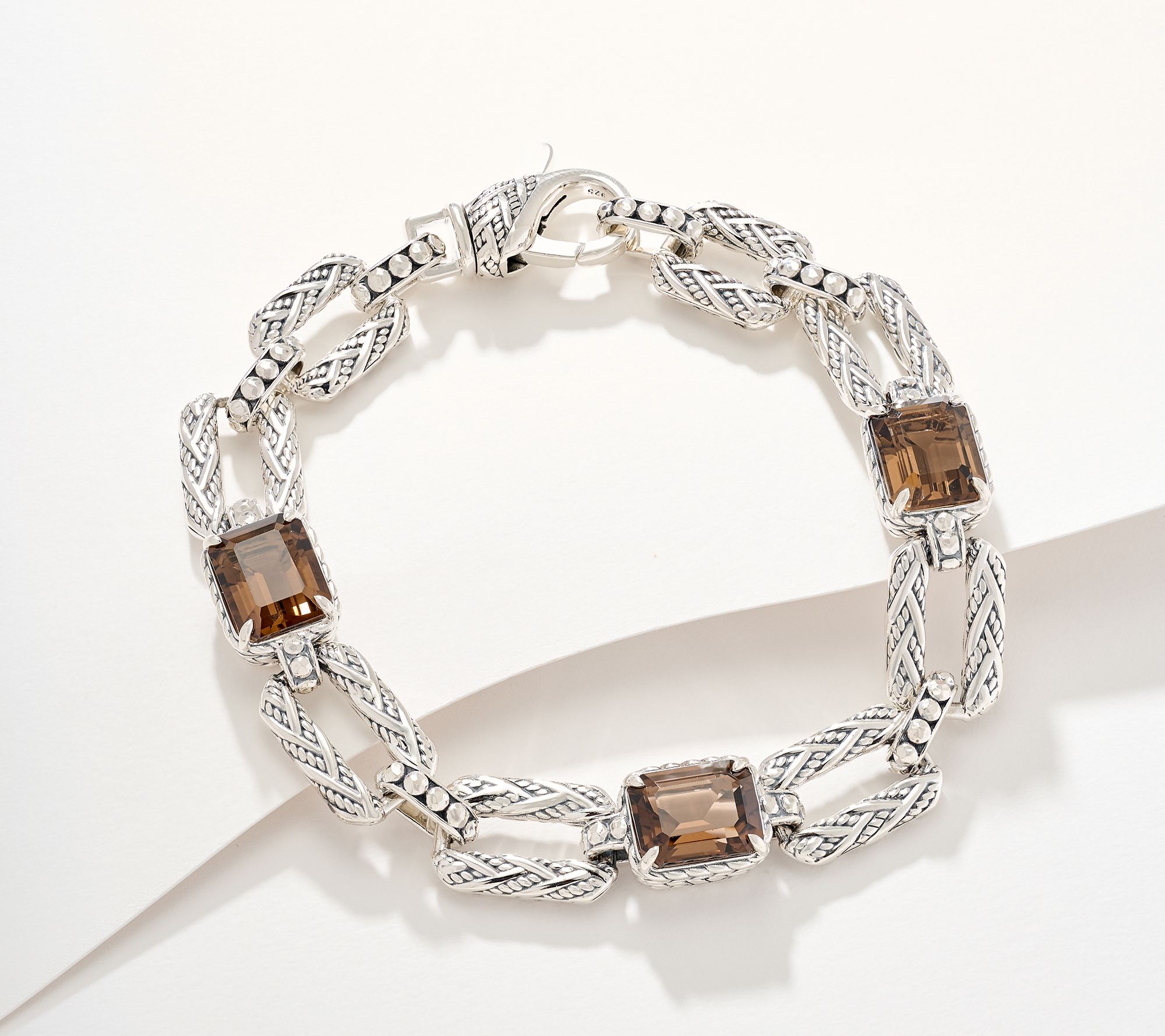 JAI Sterling Silver Legacy Woven Emerald Cut Gem Bracelet