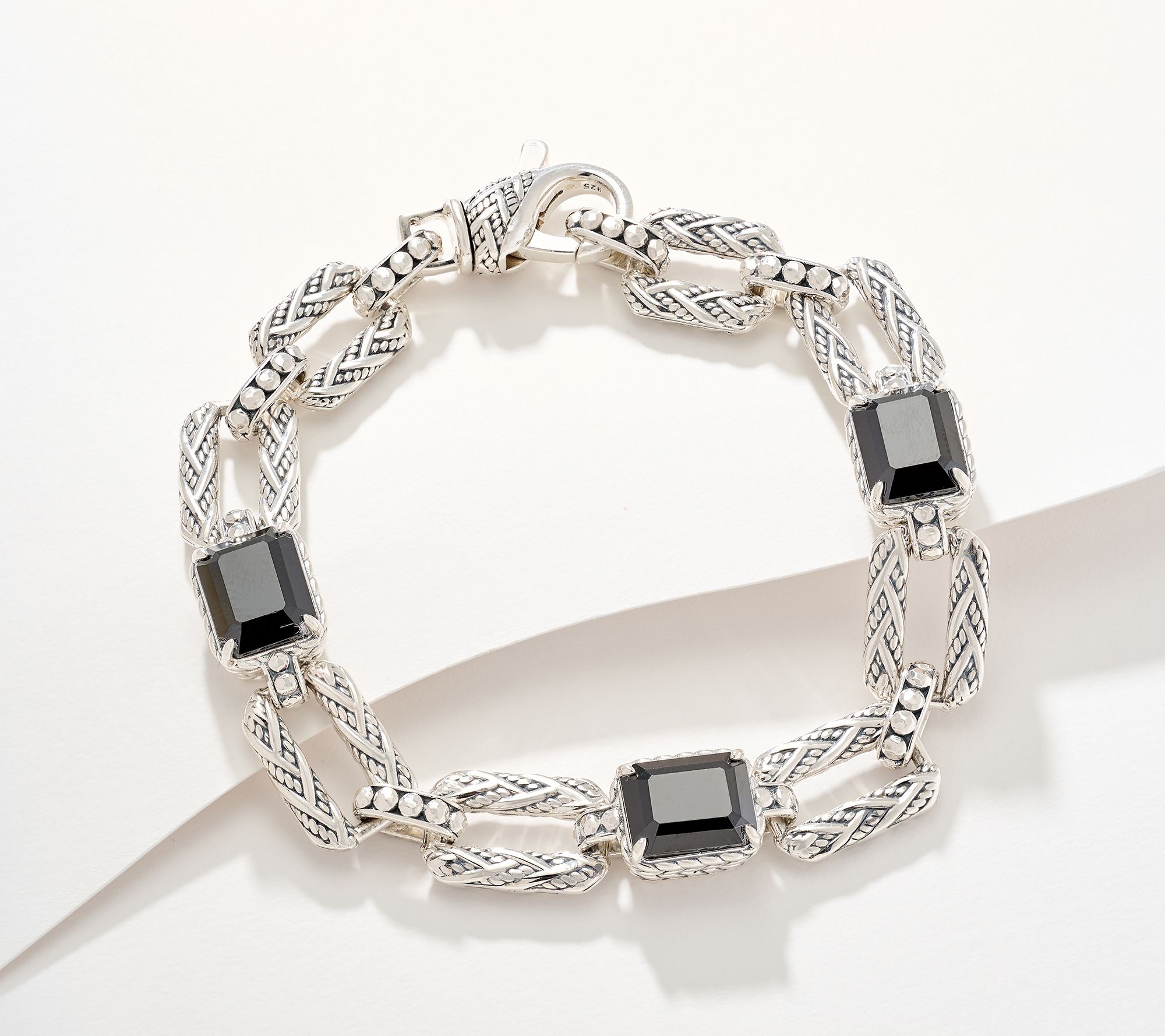 JAI Sterling Silver Legacy Woven Emerald Cut Gem Bracelet