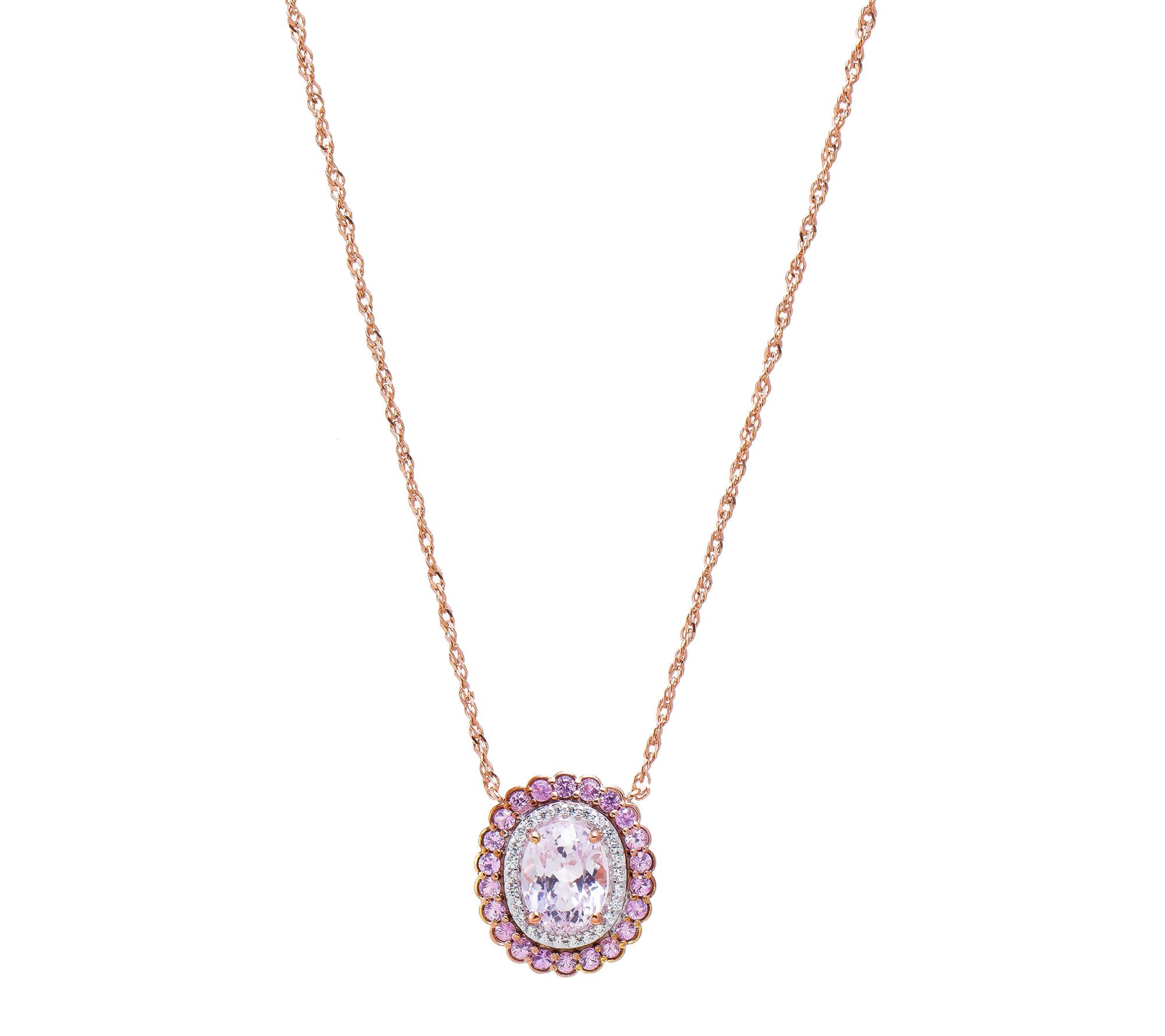 Affinity Gems Kunzite & Pink Sapphire Halo Necklace, Sterling