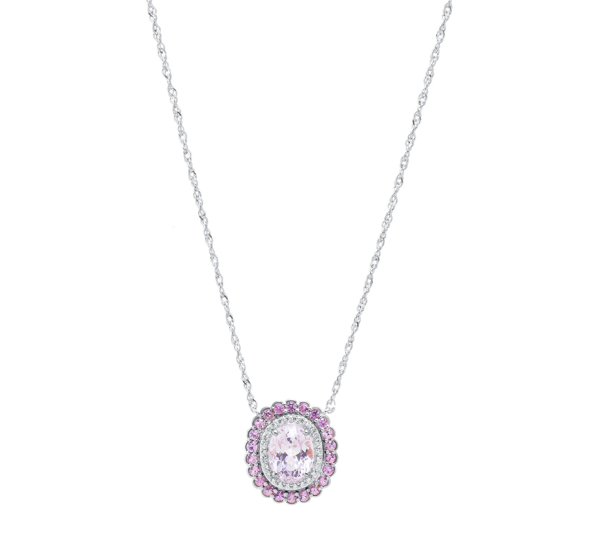Affinity Gems Kunzite & Pink Sapphire Halo Necklace, Sterling