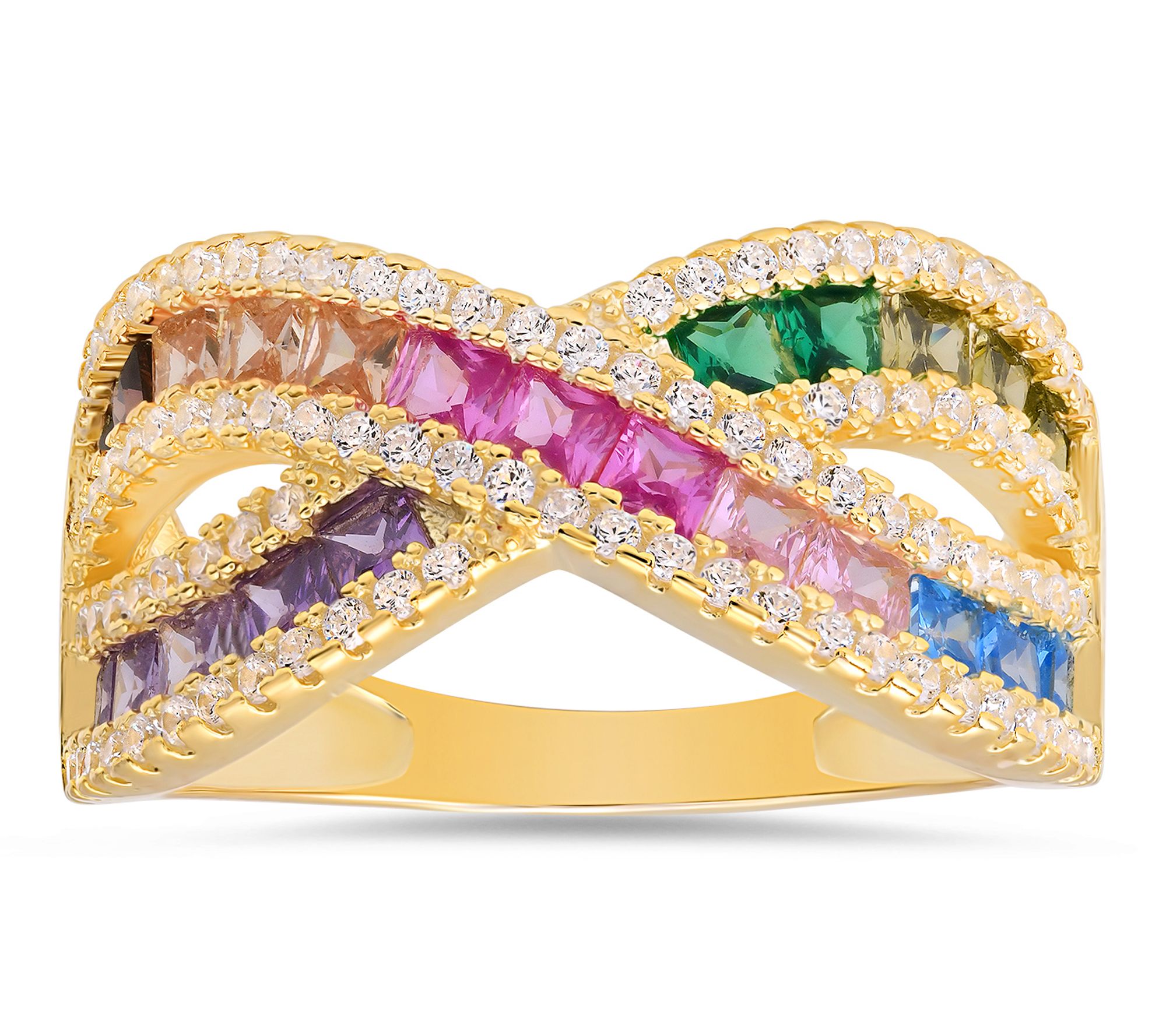 Diamonique Multi-Color Crossover Highway Ring,Sterling Silver