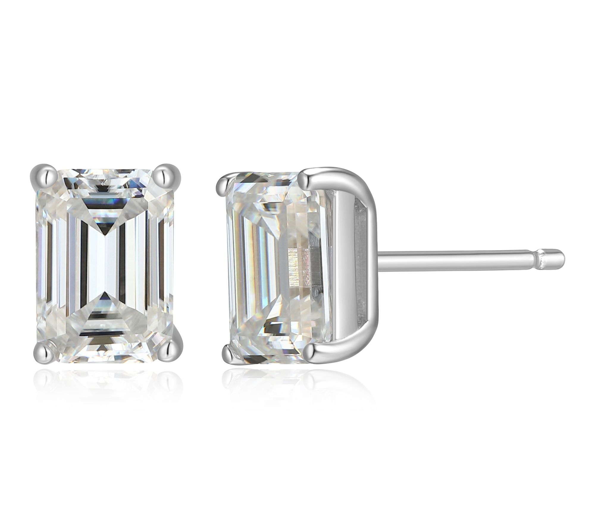 Moissanite 1.95 cttw Emerald Cut Stud Earrings,Sterling