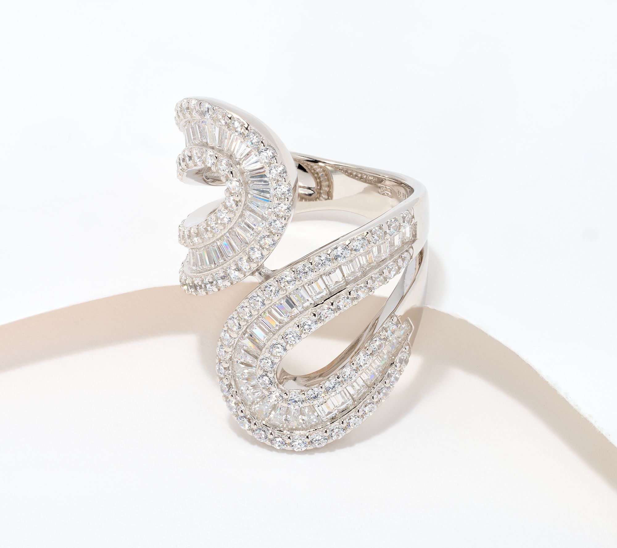 "As Is" Diamonique x Jennifer Miller Round& Baguette Ring, Sterling