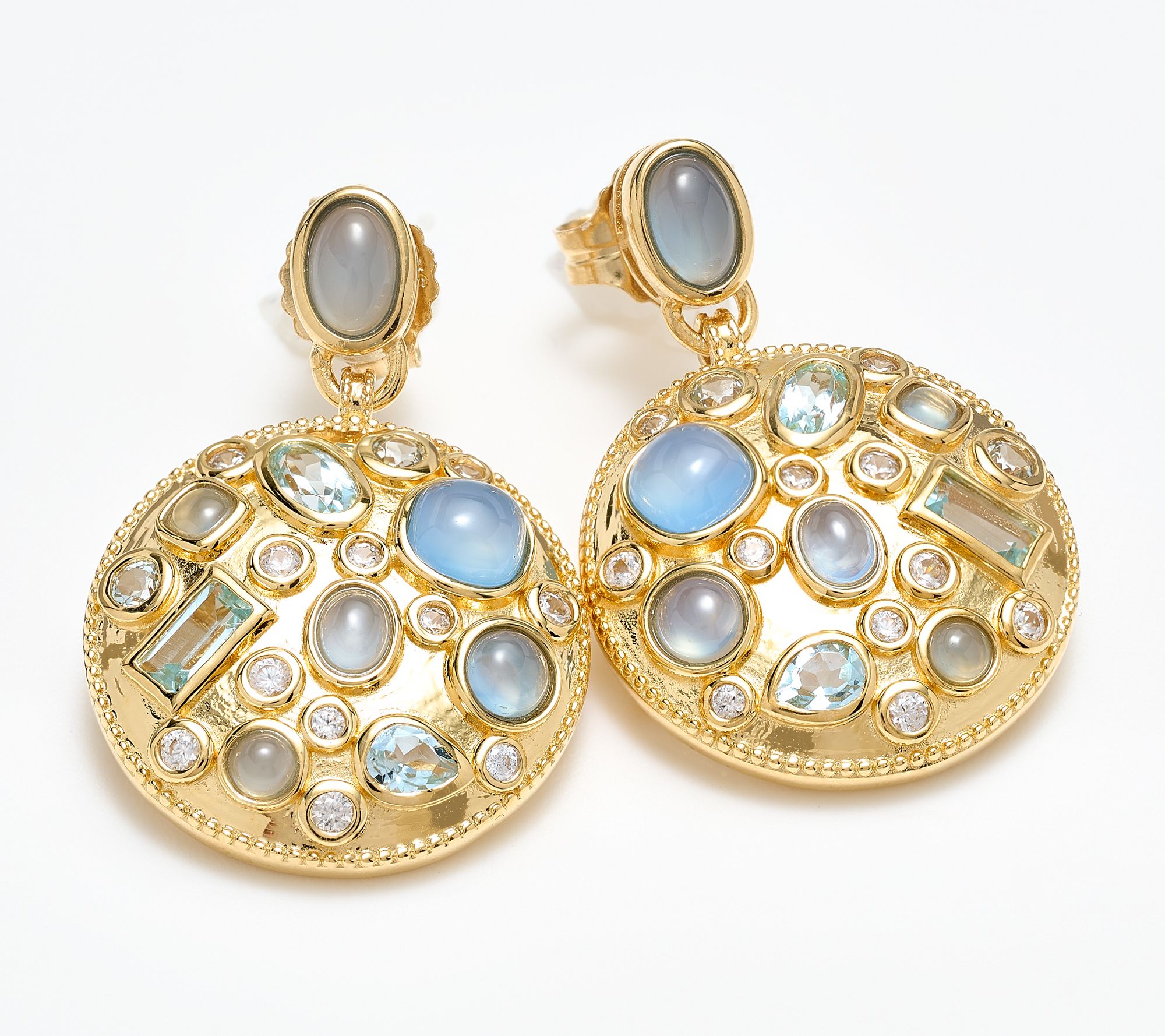 Affinity Gems Cluster Dangle Blue Chalcedony Disc Earring, Sterling