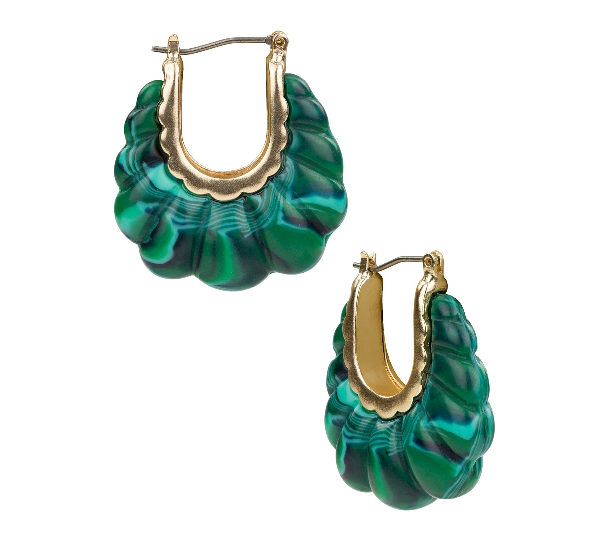 Patricia Nash Green Scalloped Bead Hoop Earrings